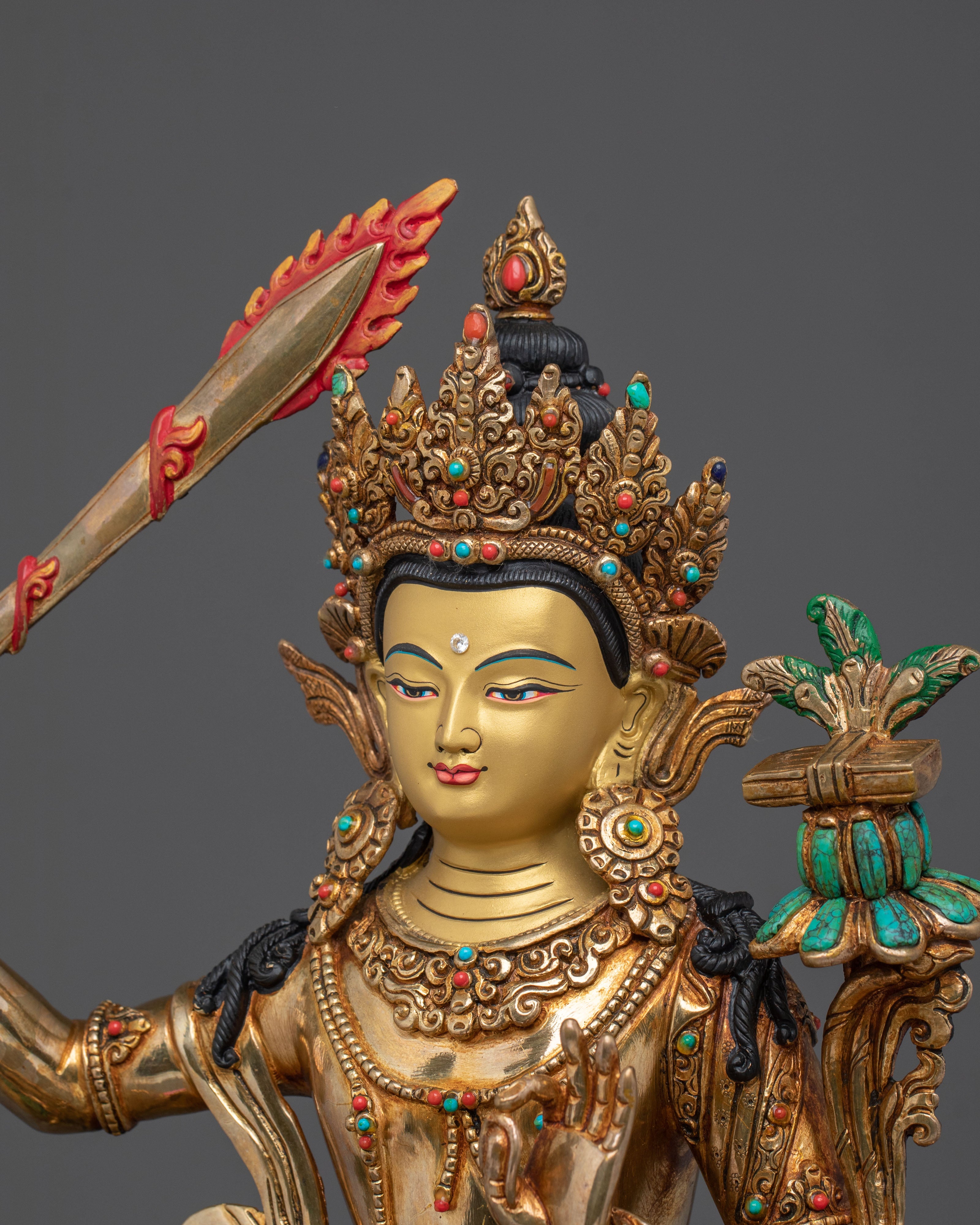 Simhanada Manjushri Sculpture | Tibetan Wisdom Bodhisattva