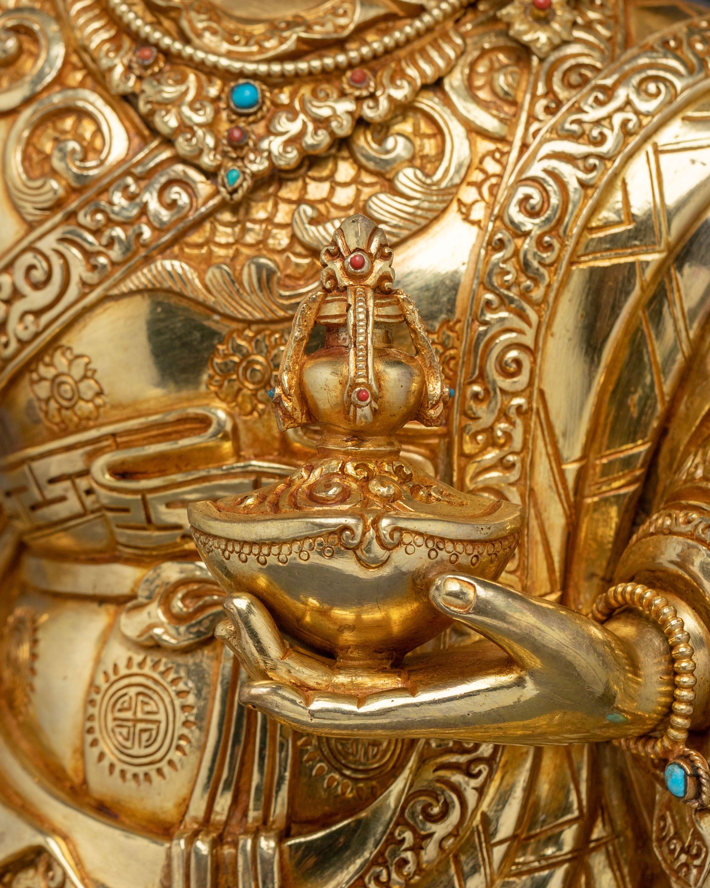 Standing Guru Rinpoche Sacred Sculpture | 24K Gold Gilded