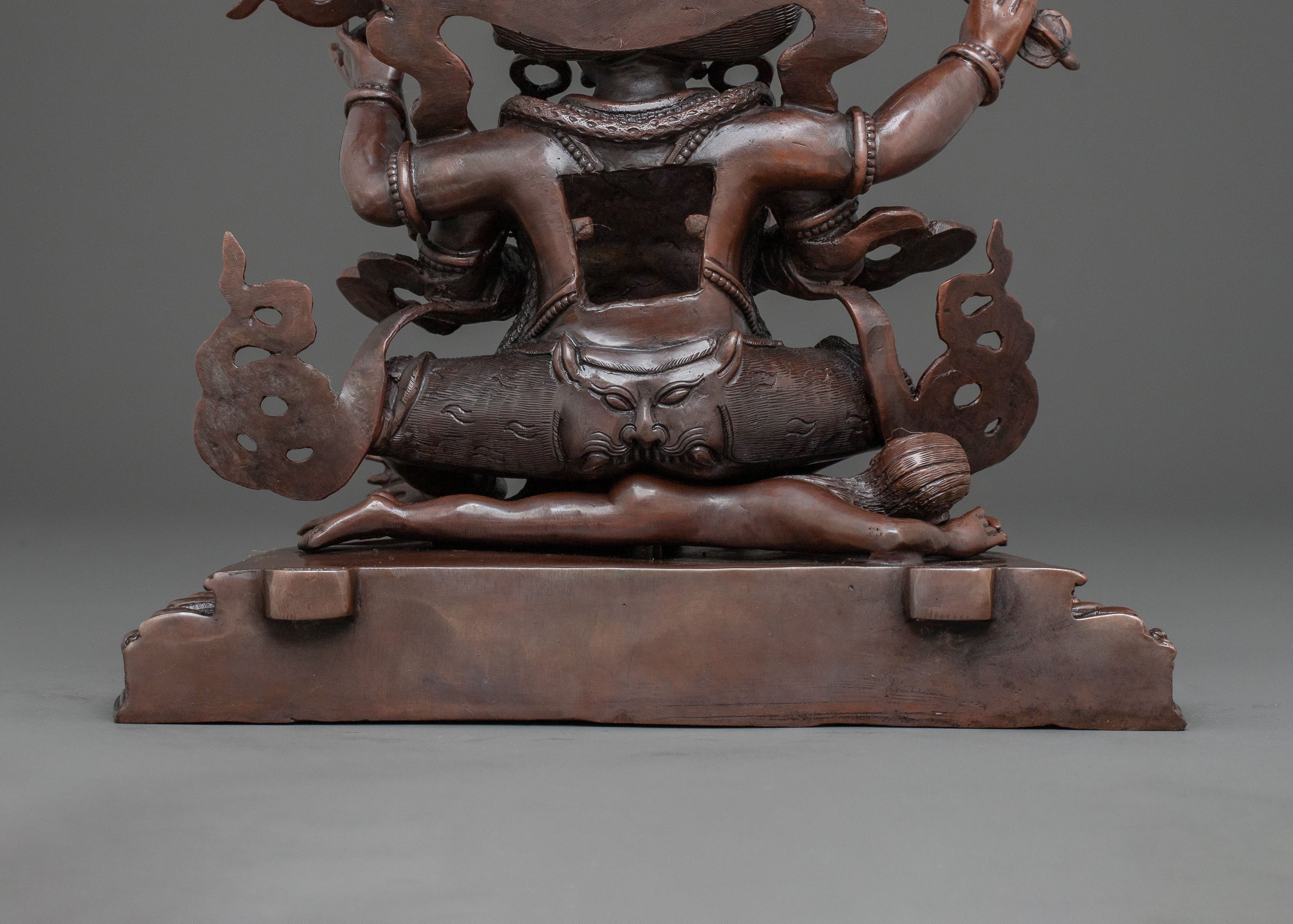 Four Armed Mahakala Statue in Oxidized Copper