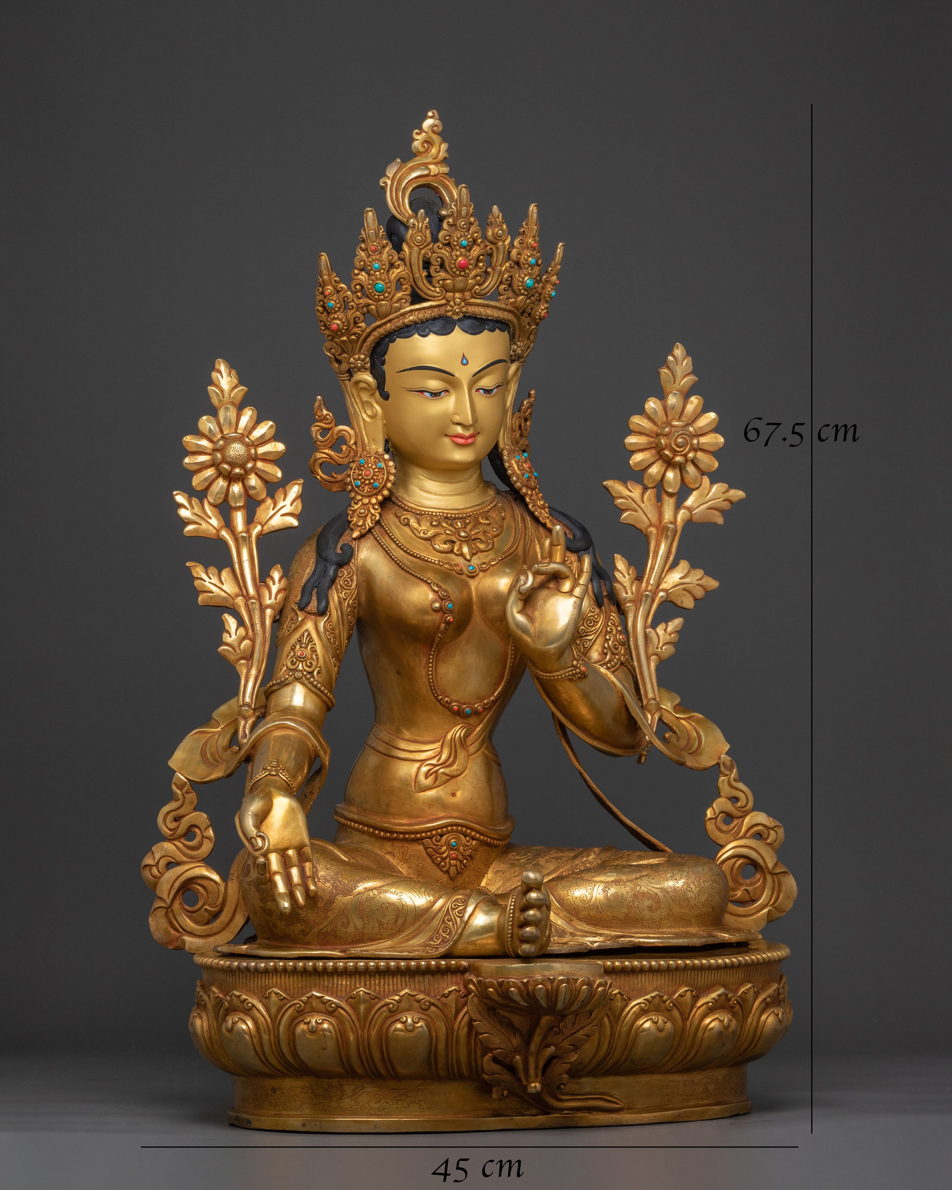 Green Tara Statue | 24K Gold Gilded Serenity