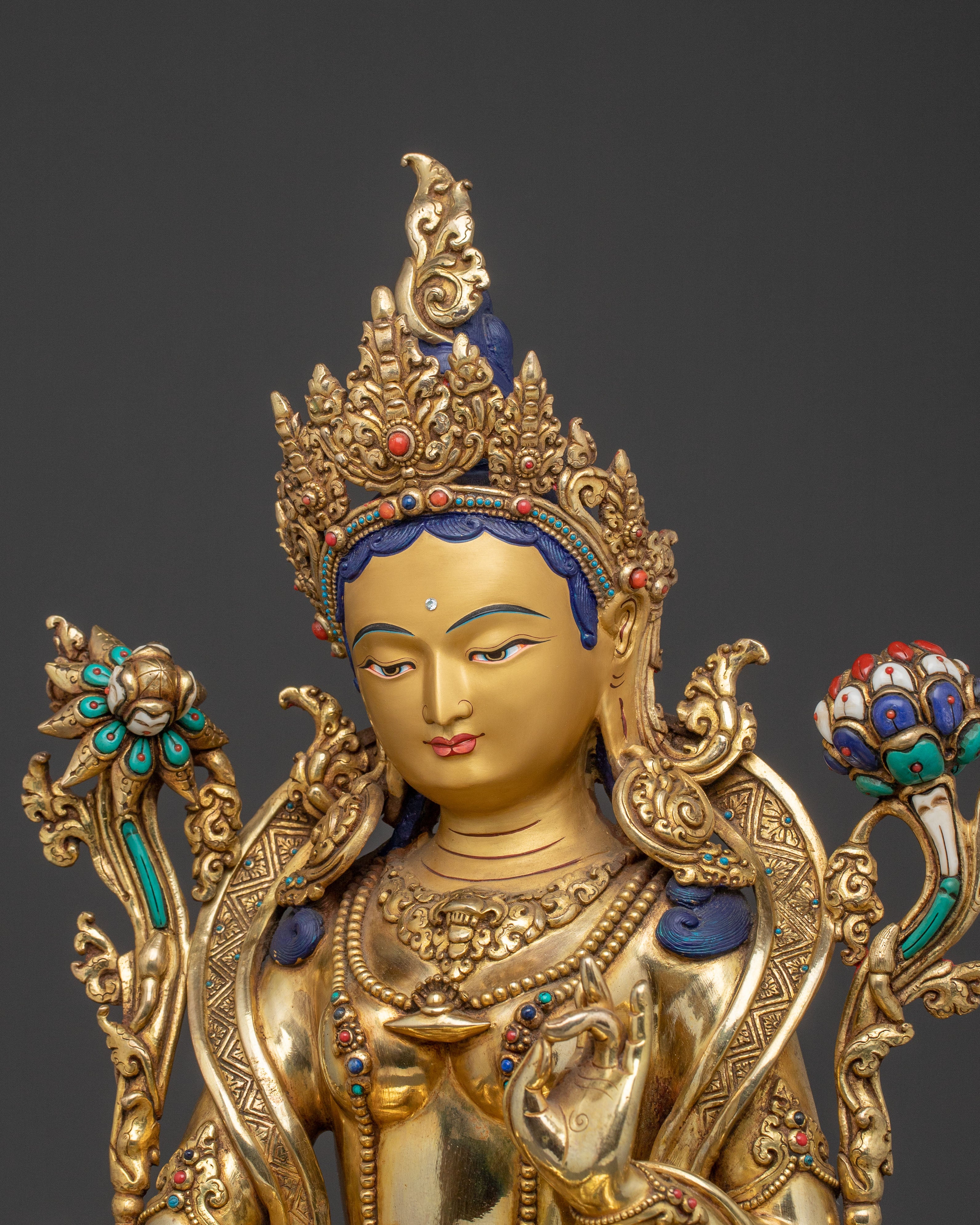 Green Tara Protective Bodhisattva Statue – Hand-Gilded Copper Art