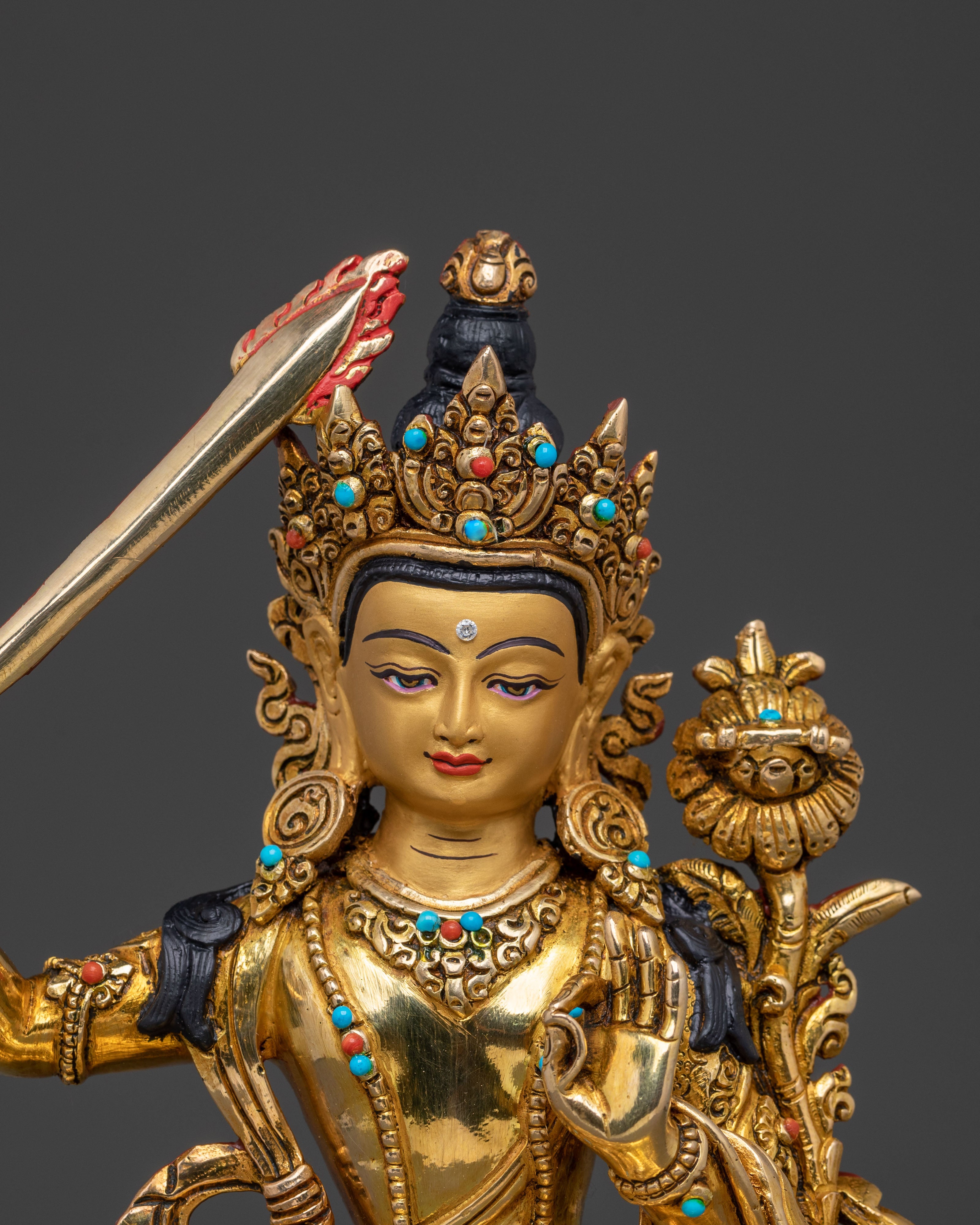 Manjushri Golden Statue | Sacred Home Decor