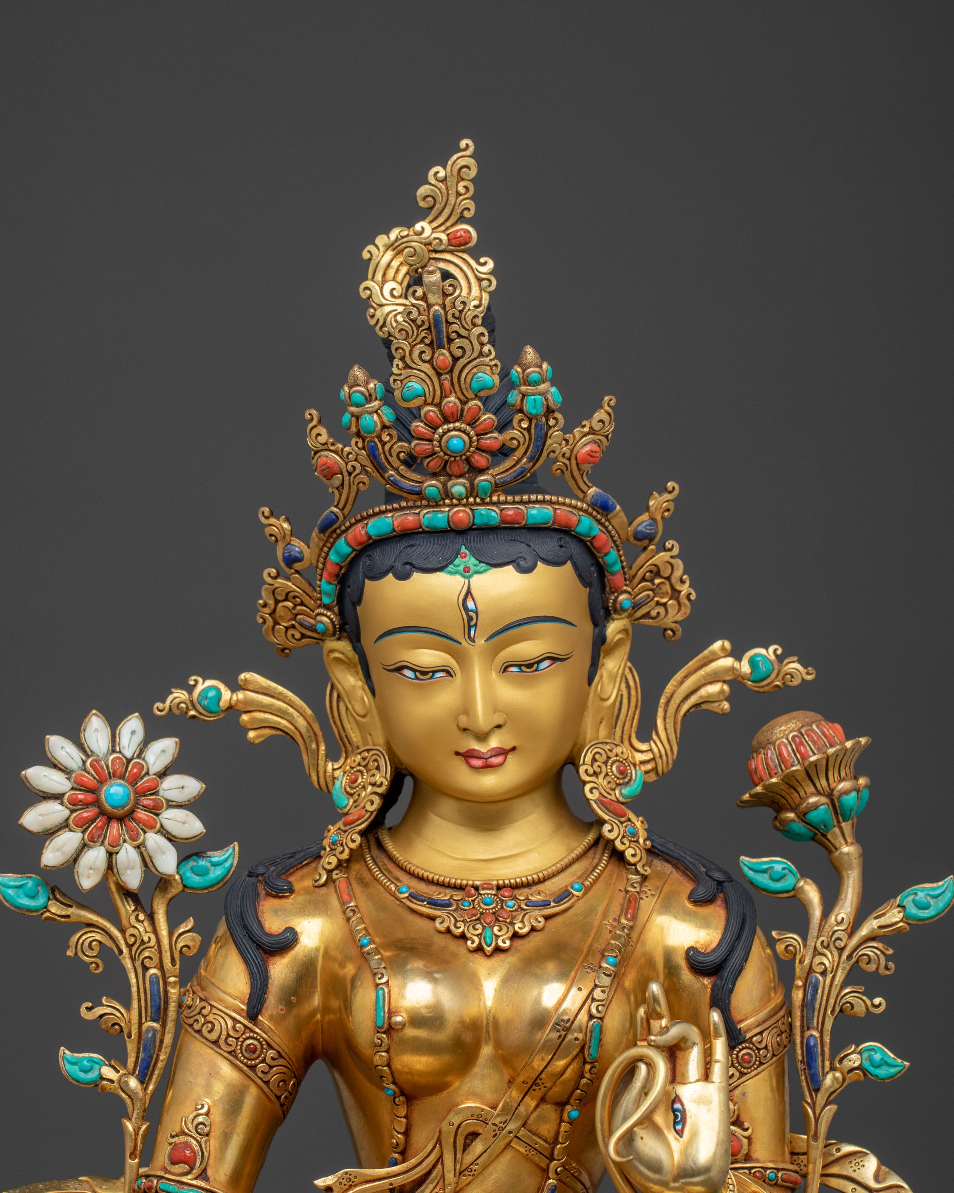 White Tara 24K Gold Gilded Sculpture | Goddess of Compassion