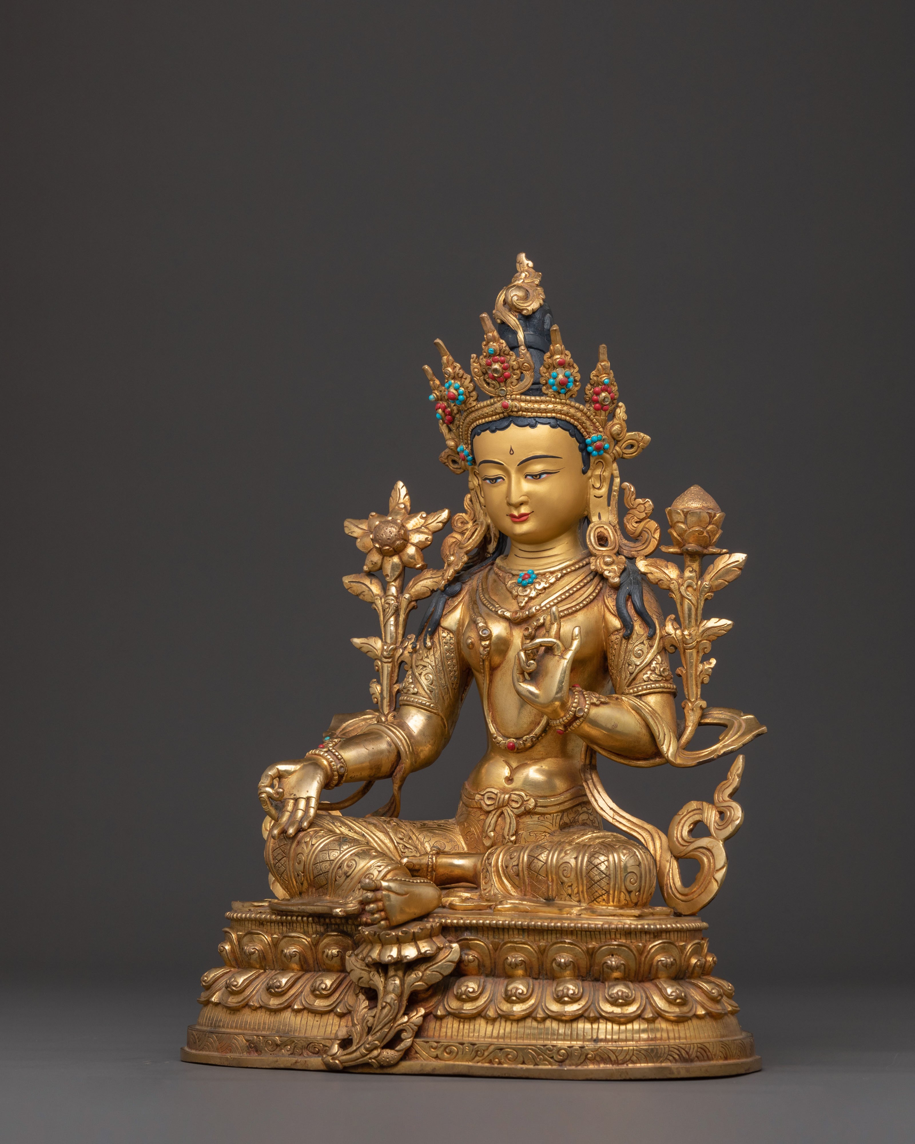 Golden Green Tara Peace Statue | Spiritual Home Decor