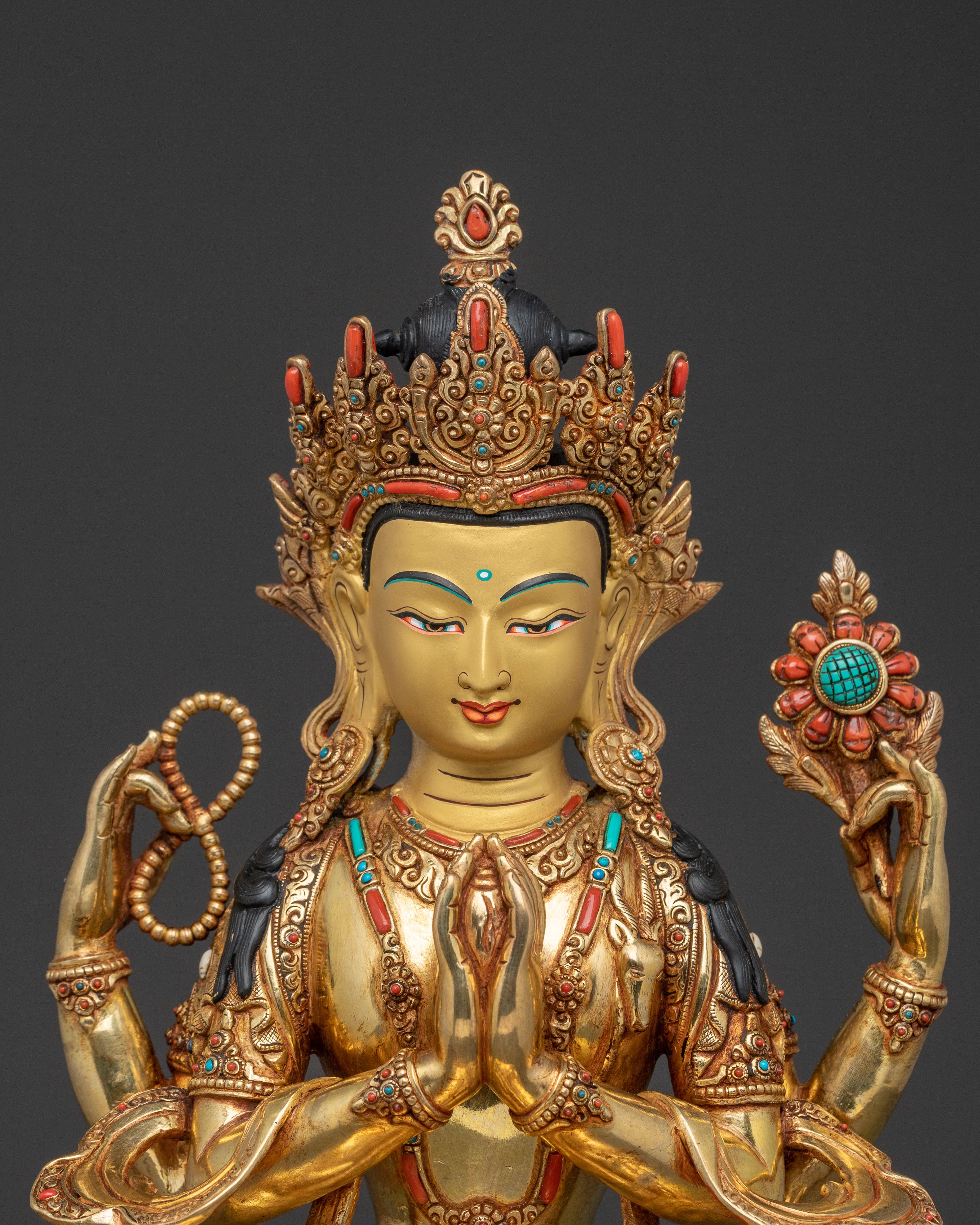 Chenrezig Altar Statue - 24K Gold Gilded