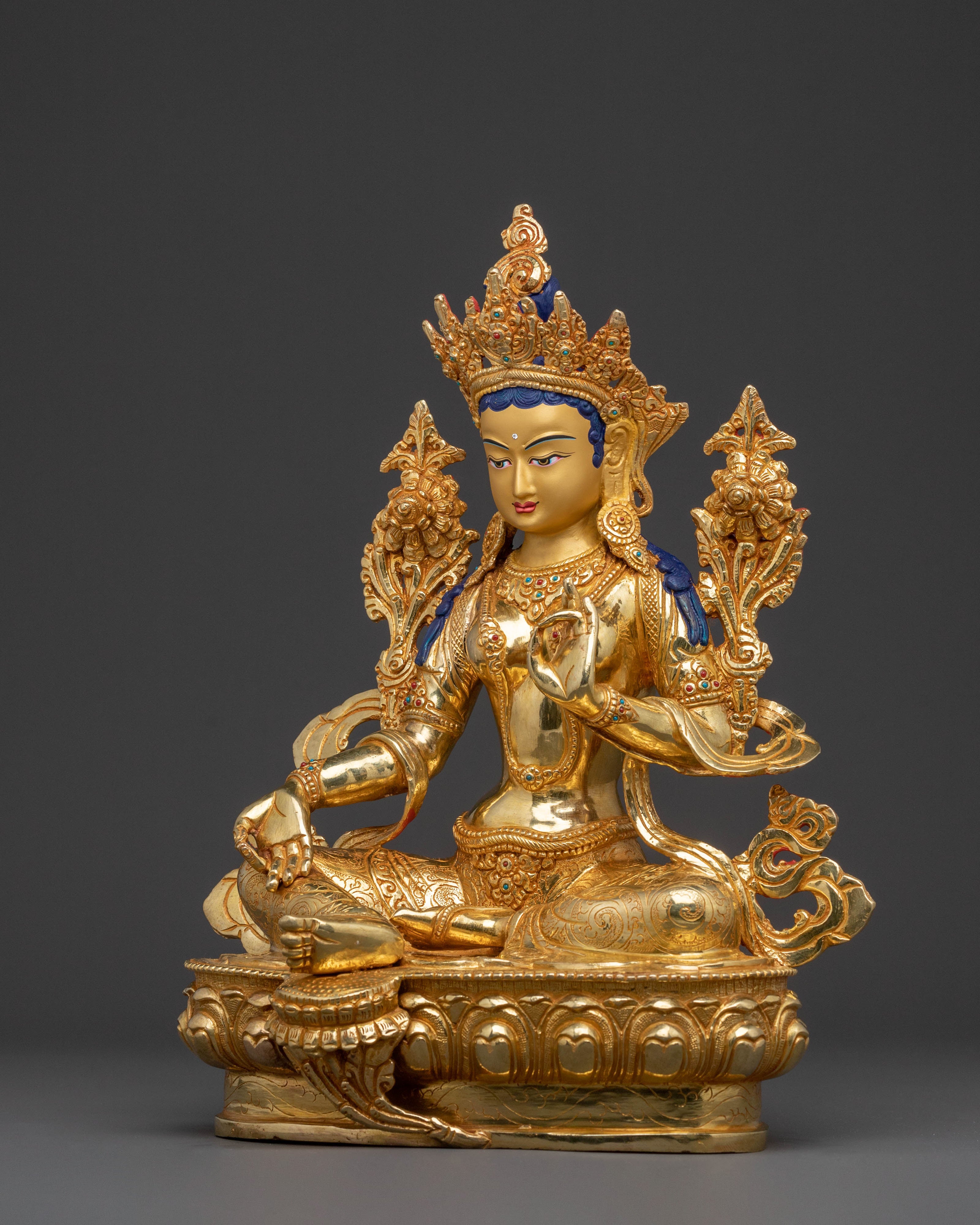 Green Tara Blessed Statue | Serene Gilded Copper Statue
