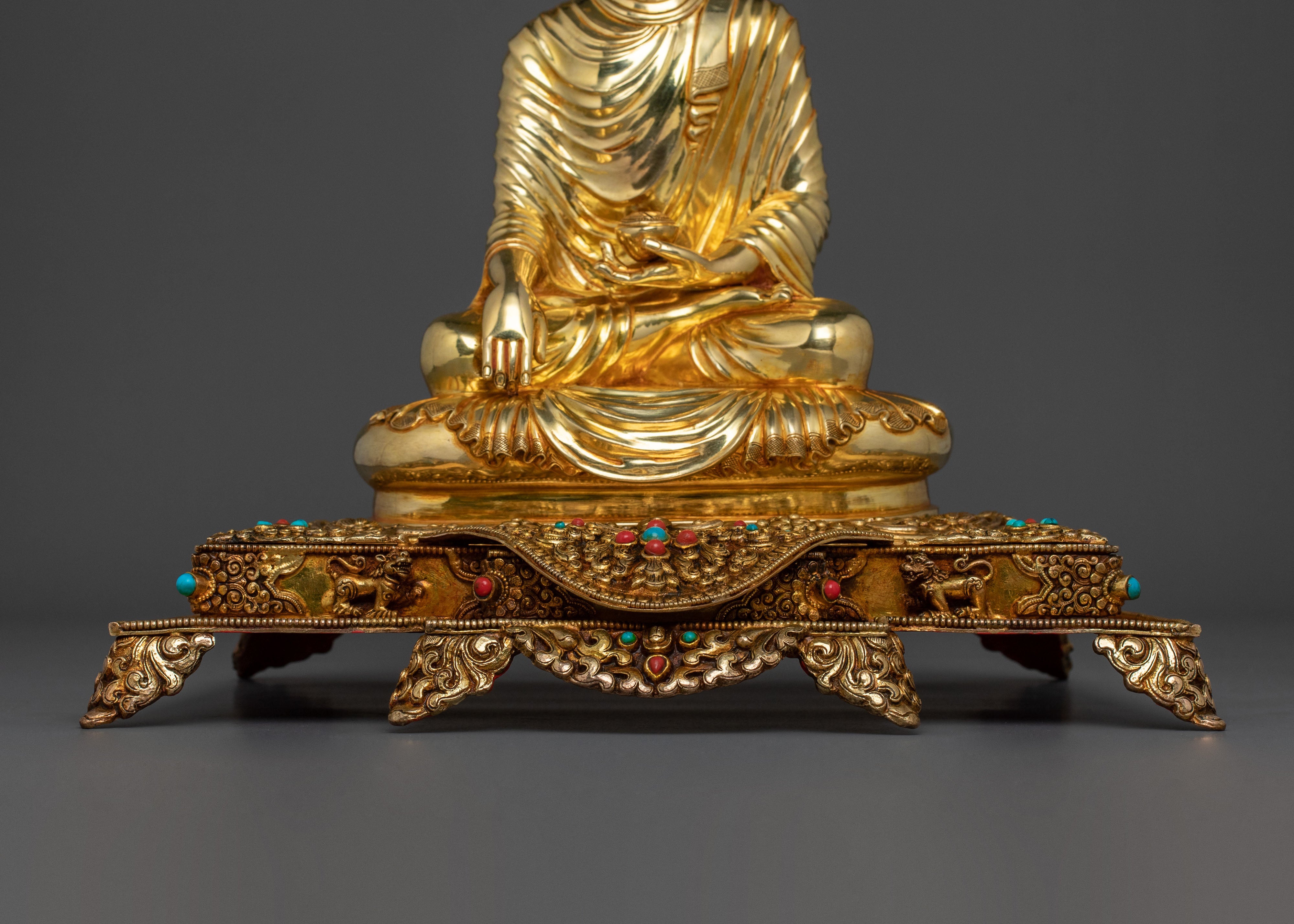 Shakyamuni Buddha On Throne | 24K Gold Glided