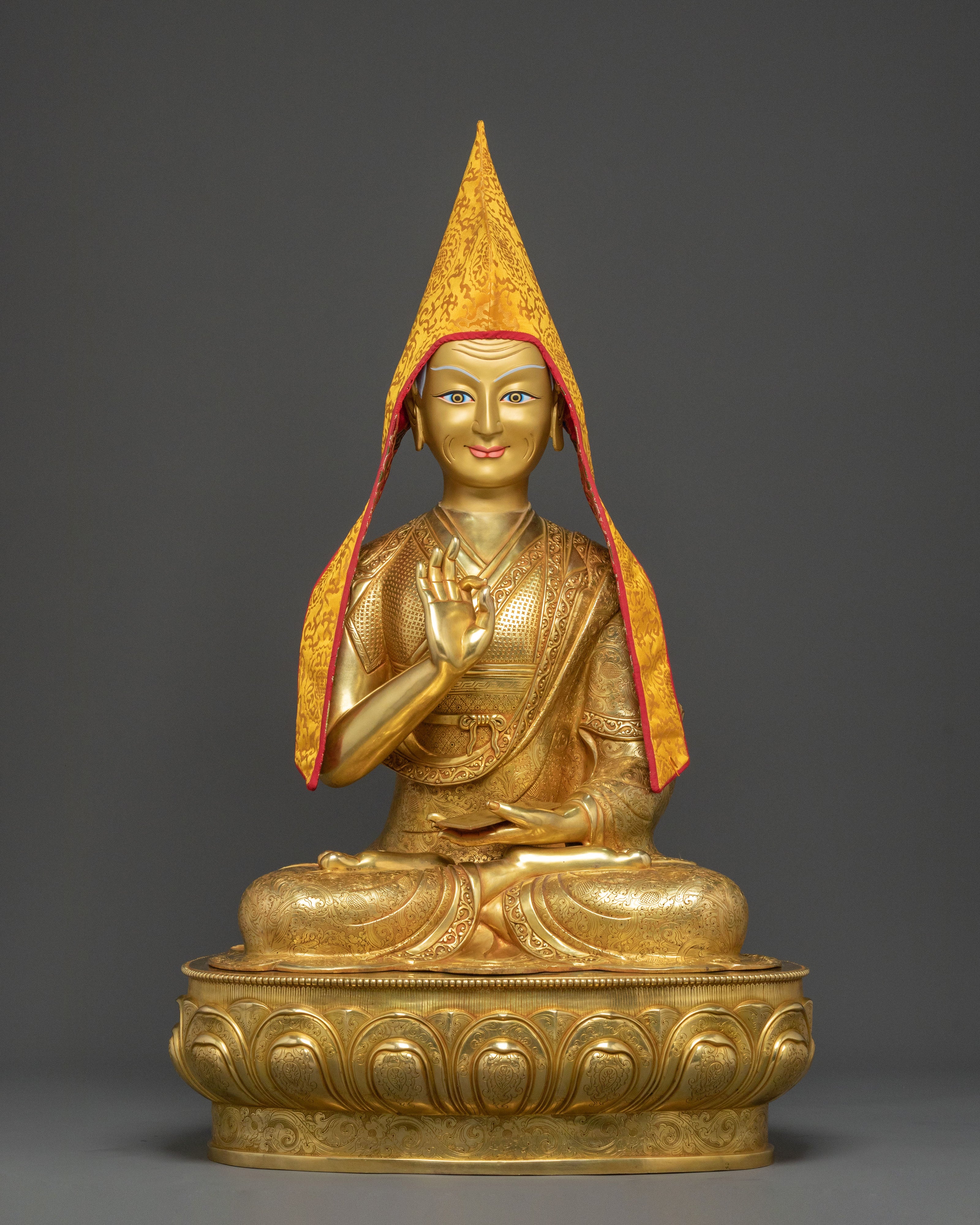 Handmade Tsongkhapa with Disciples Statue Set: Traditional Himalayan Artwork