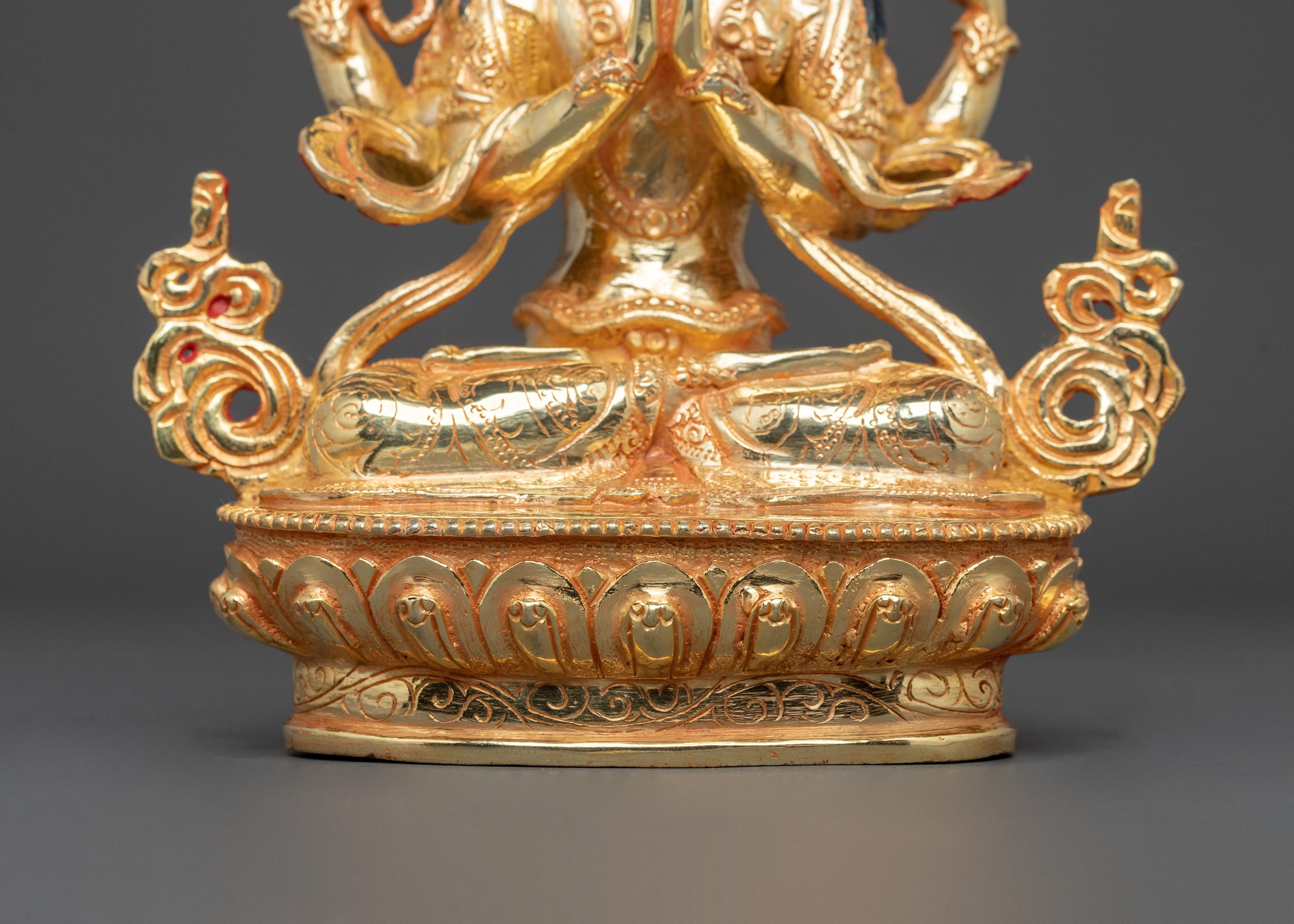 Hand Carved Chenrezig Copper Statue with 24K Gold Gilding