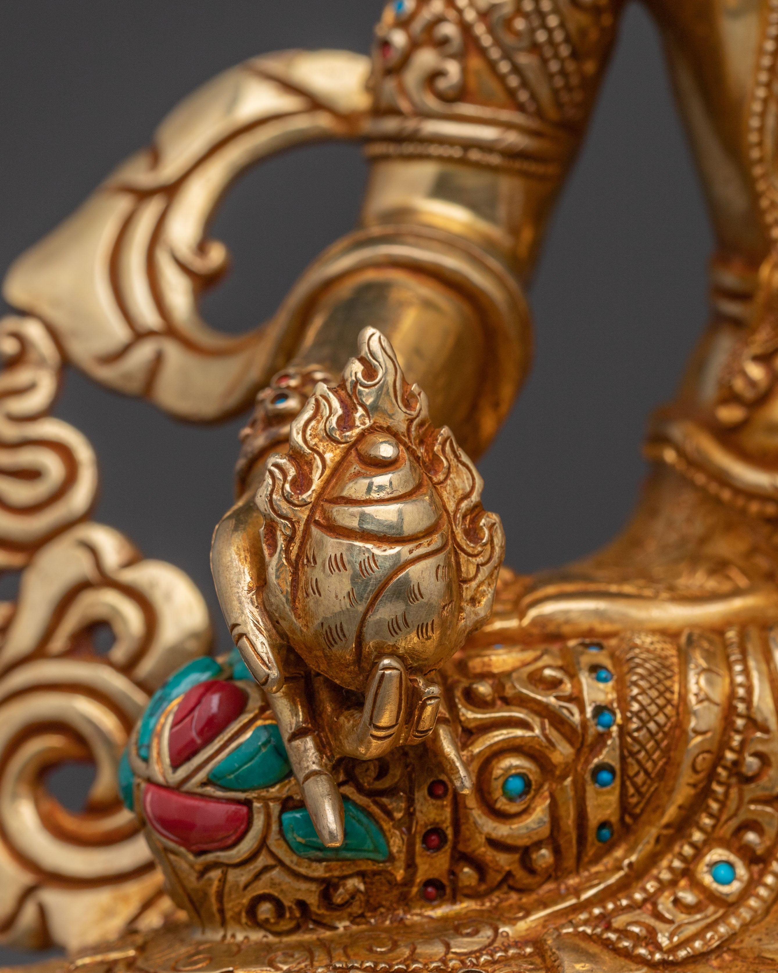 Golden Kshitigarbha Copper Statue | Serene Devotional Art