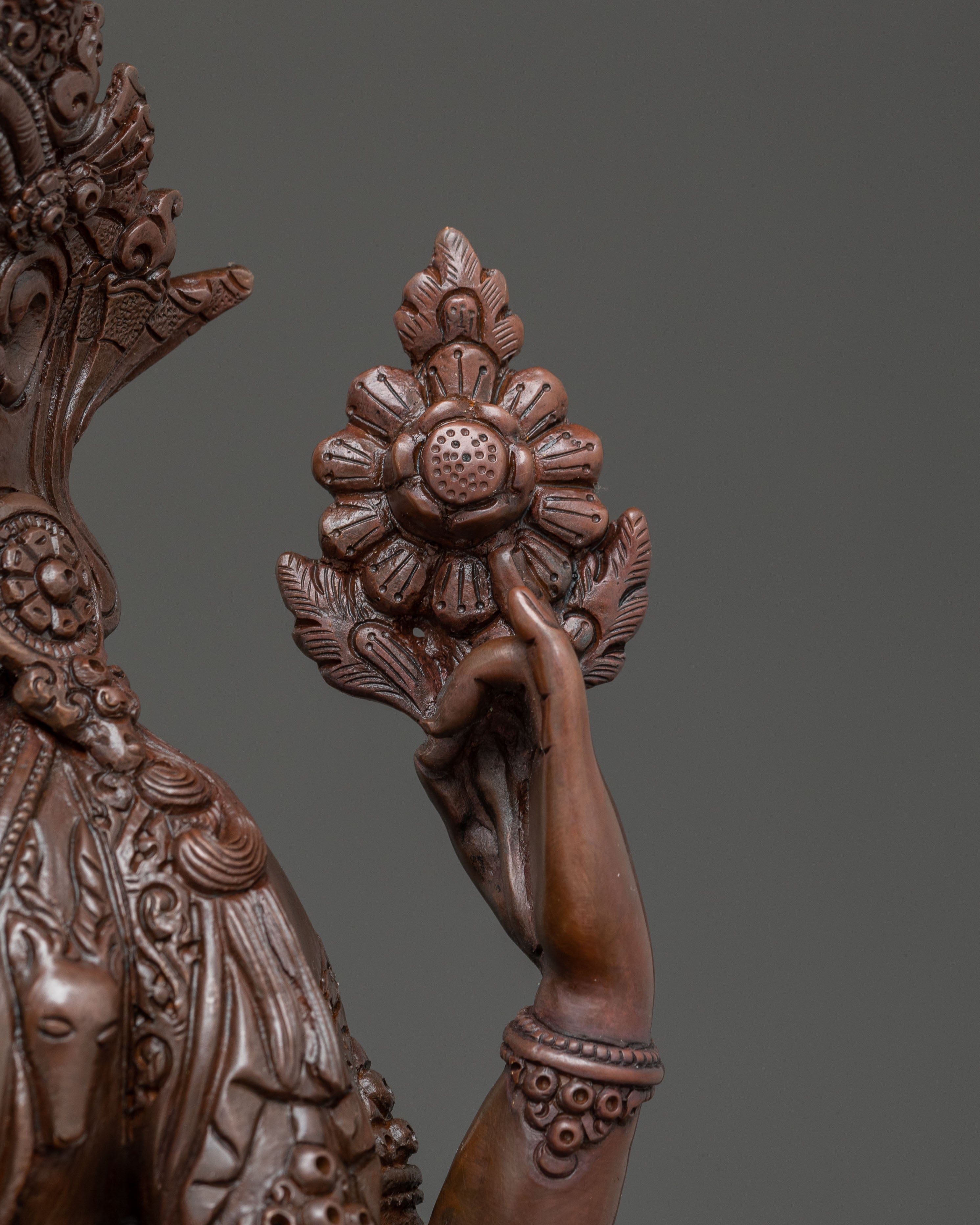 Oxidized Copper Four-Armed Chenrezig Statue | Bodhisattva of Compassion