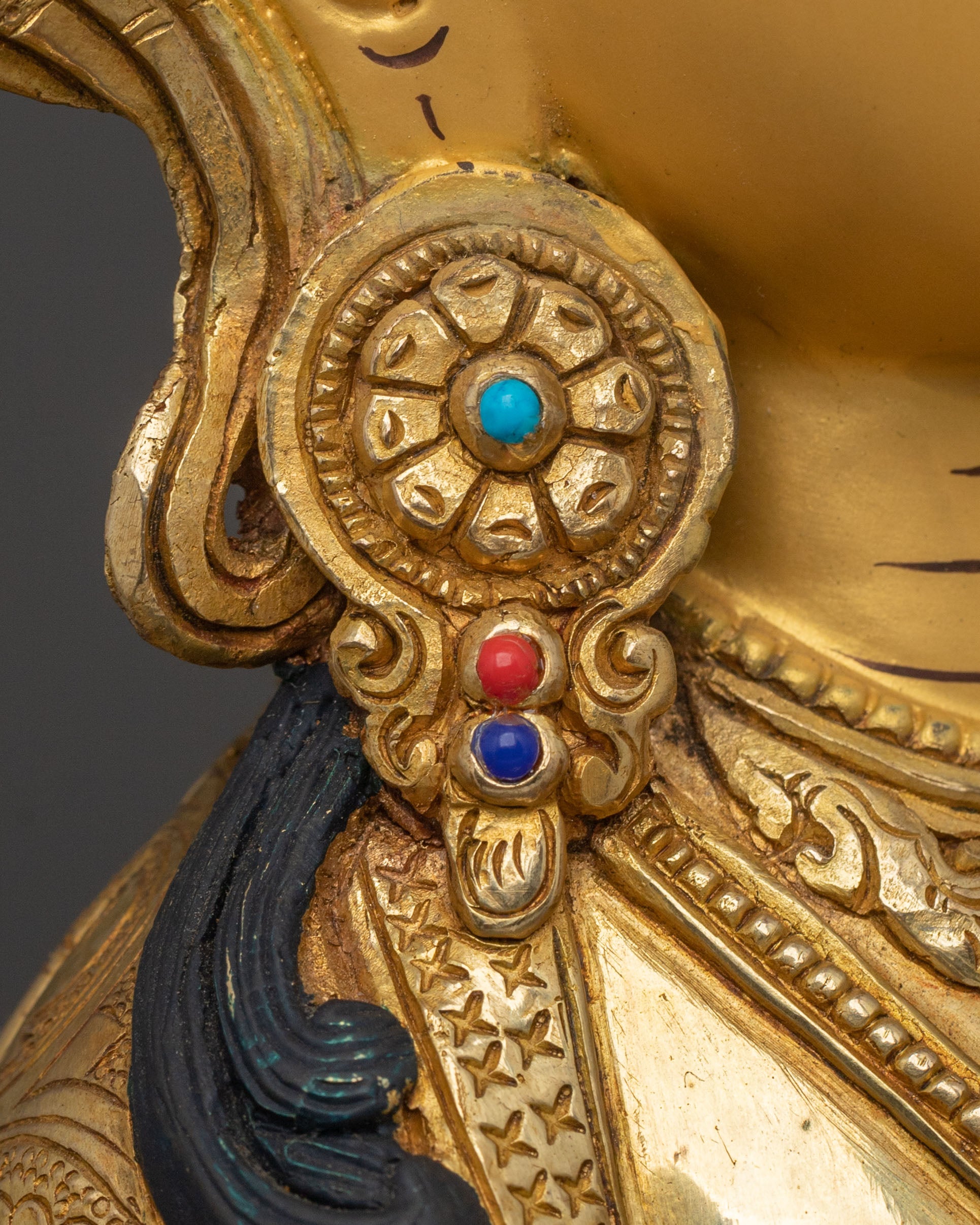 Four-Armed Chenrezig Statue: 24K Gold Gilded Serenity