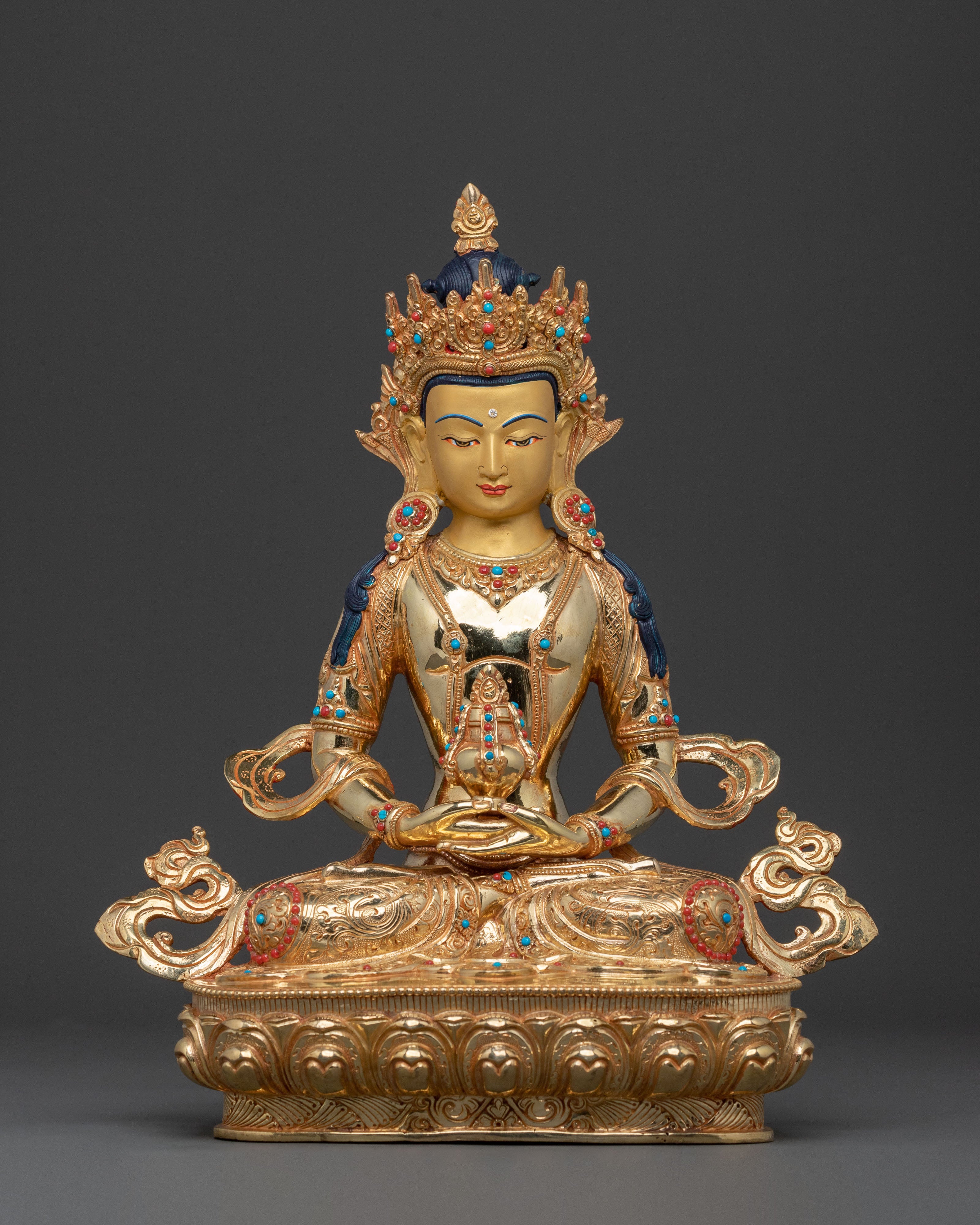 Amitayus Buddha Immortality Statue, Gold Gilded