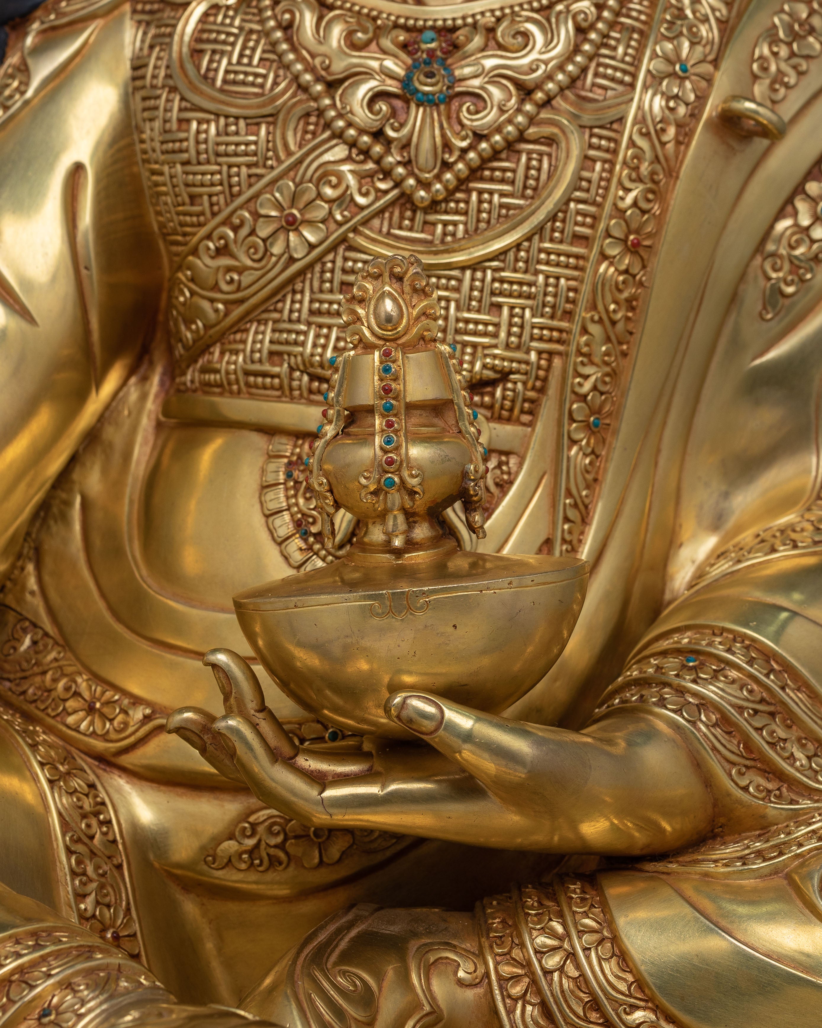 Guru Rinpoche Sacred Lotus Statue | 24K Gold Gilded