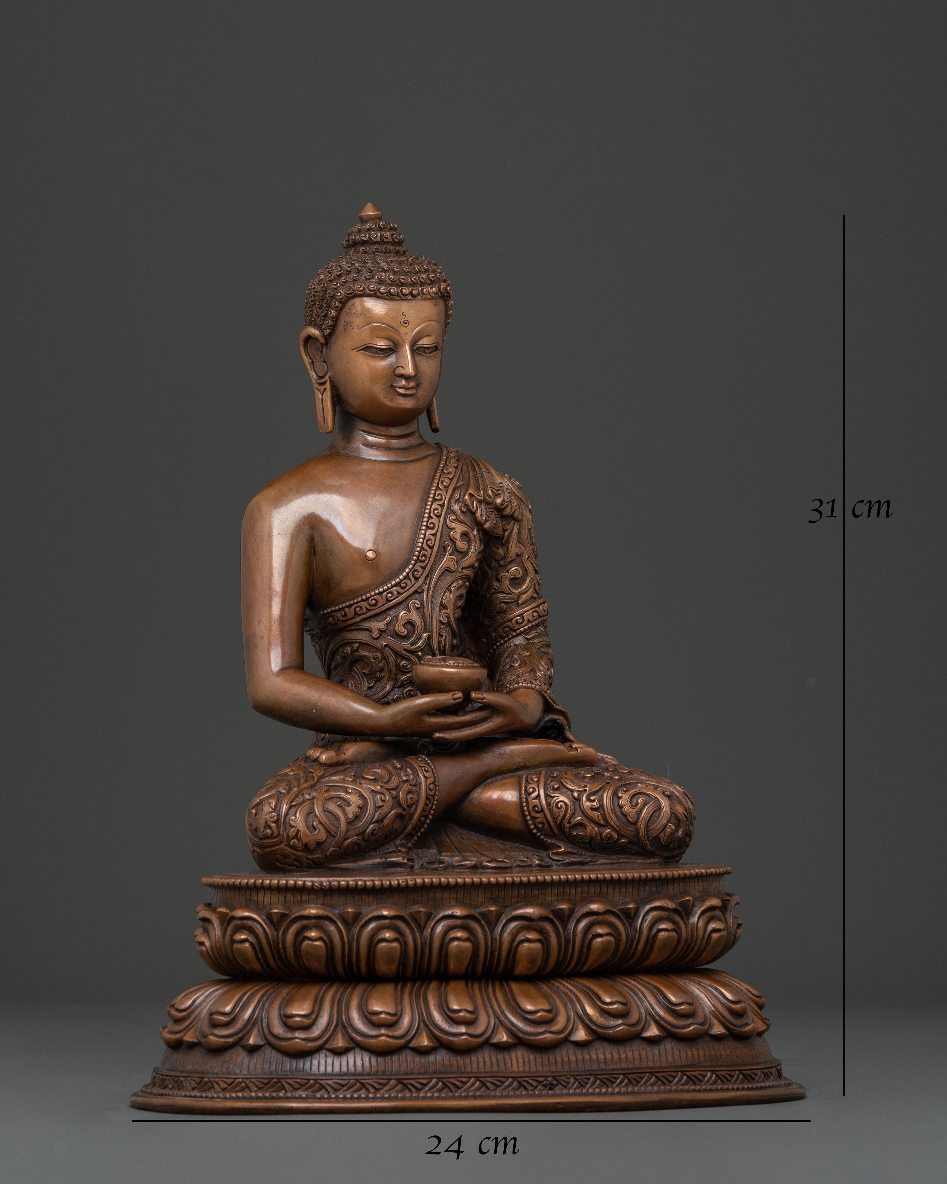 Amitabha Buddha Serene Compassion Statue in Oxidized Copper