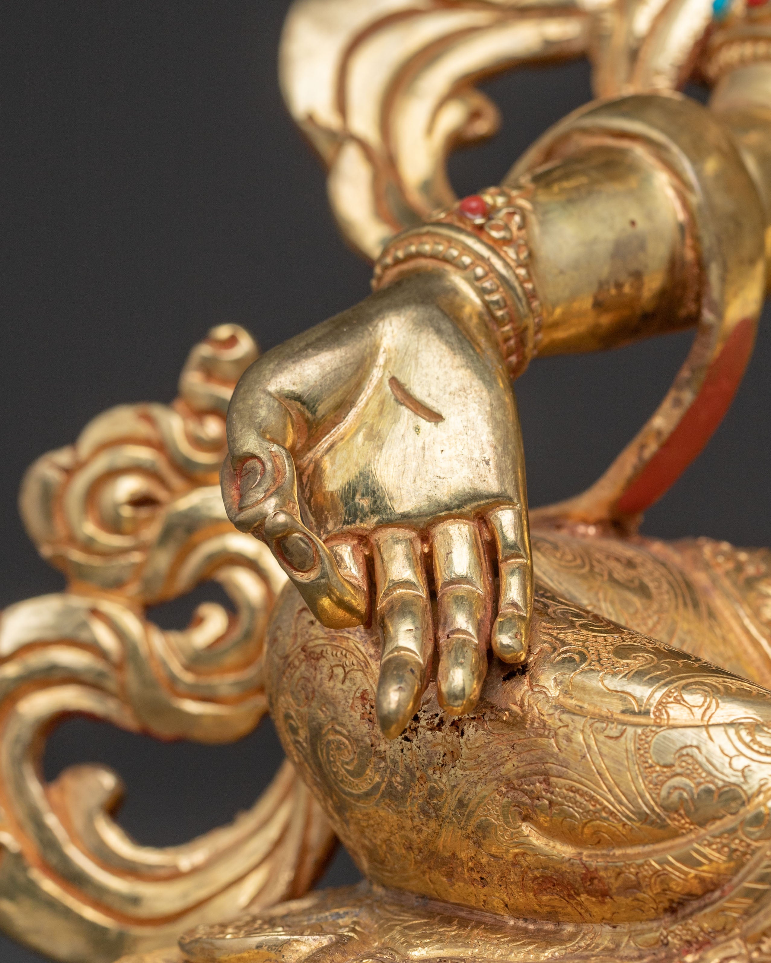 Green Tara Statue: Radiant 24K Gold Gilded Sculpture