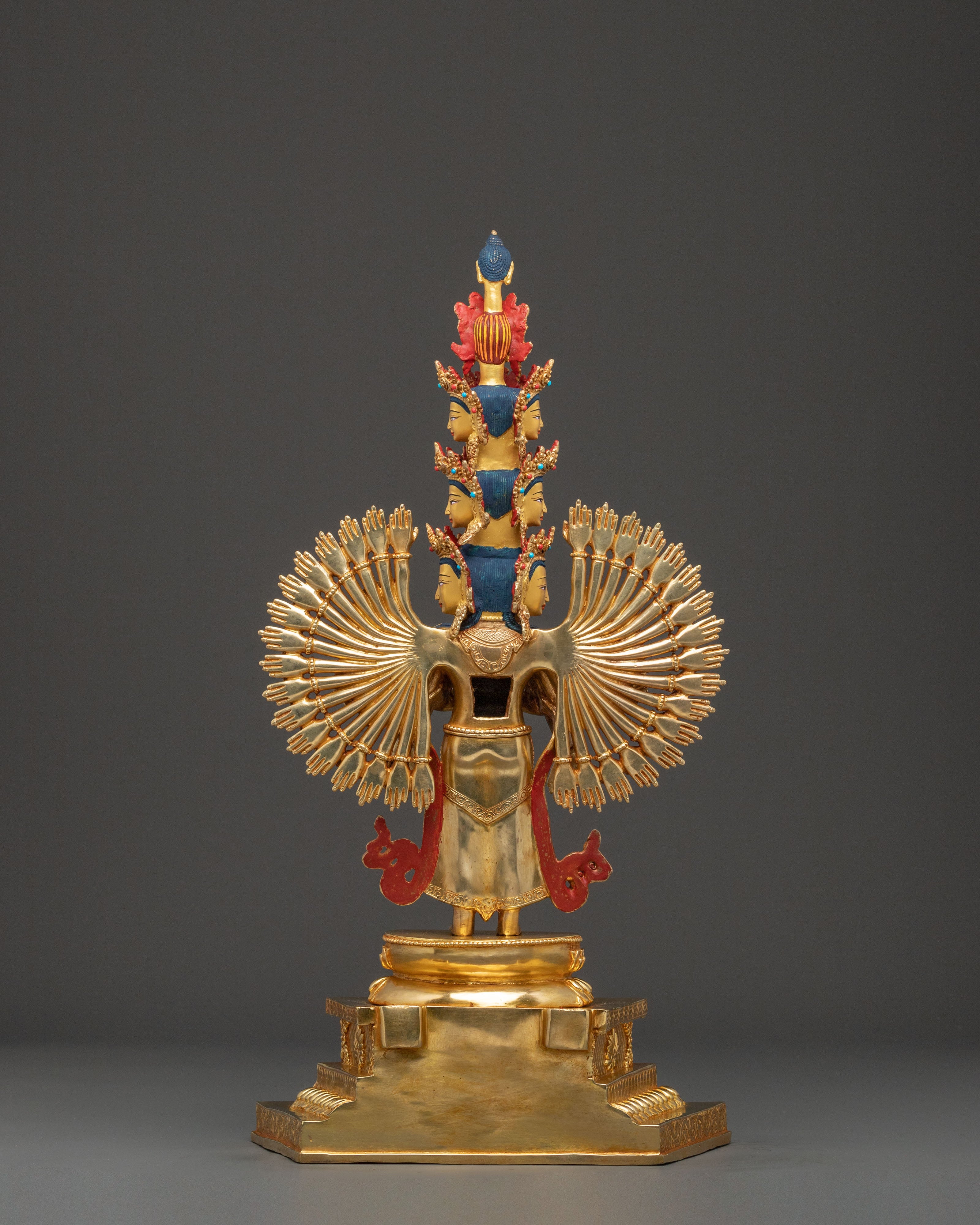 1000 Armed Chenrezig Statue | 24k Gold Glided with Gemstone Inlay