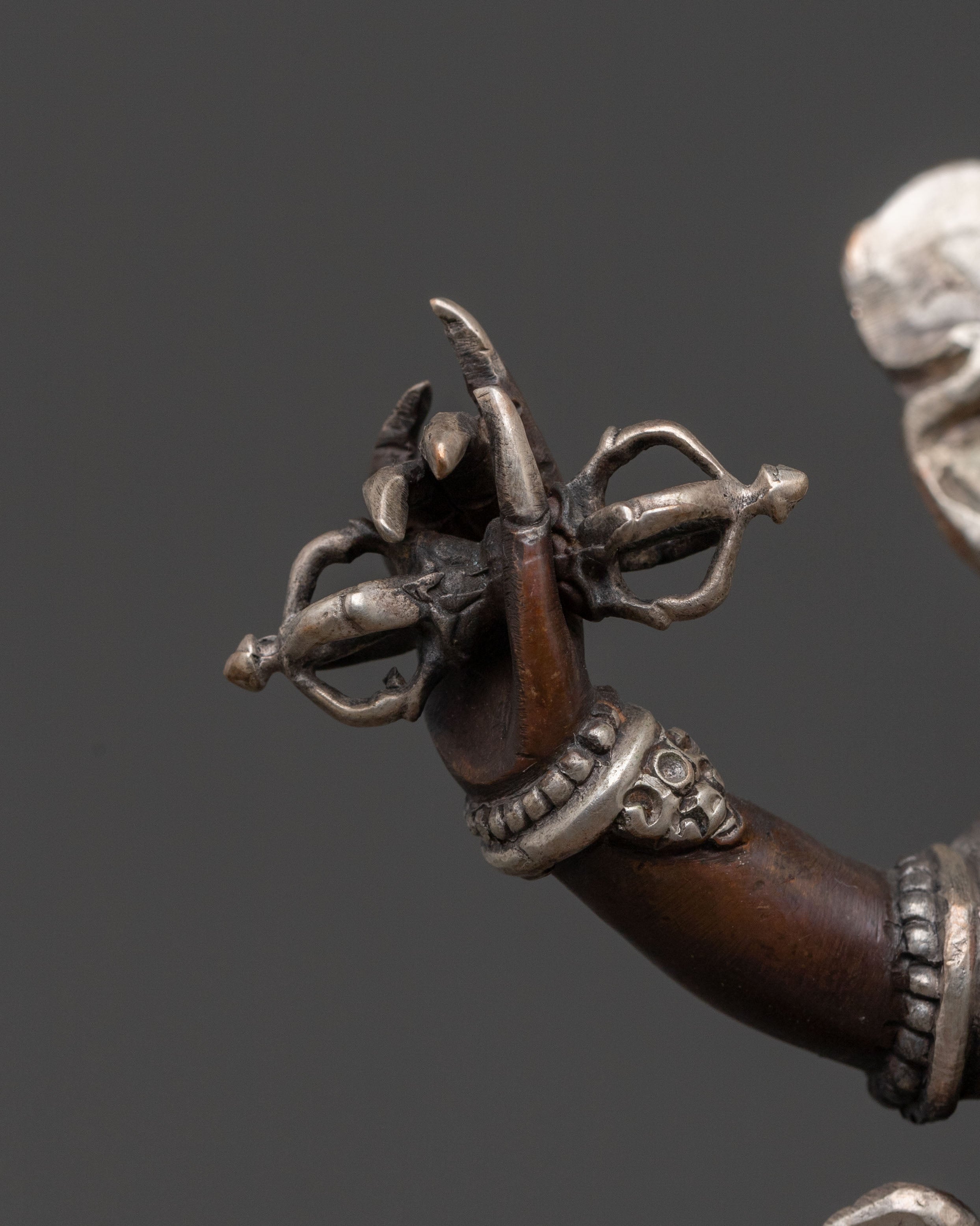 Vajrapani Himalayan Statue in Oxidized Copper and Silver