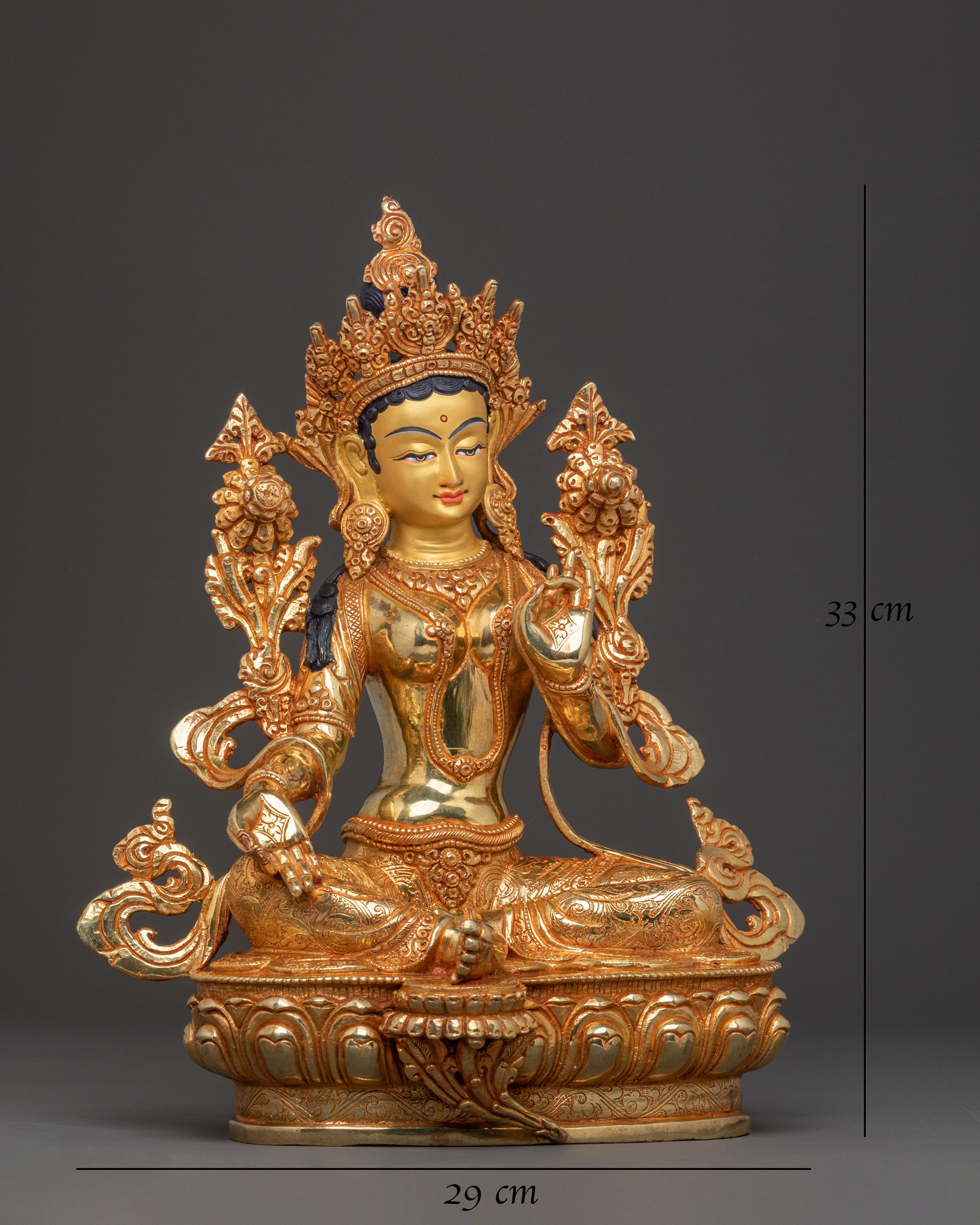 Handcrafted Goddess of Protection Green Tara Statue – 24K Gold Gilded Art