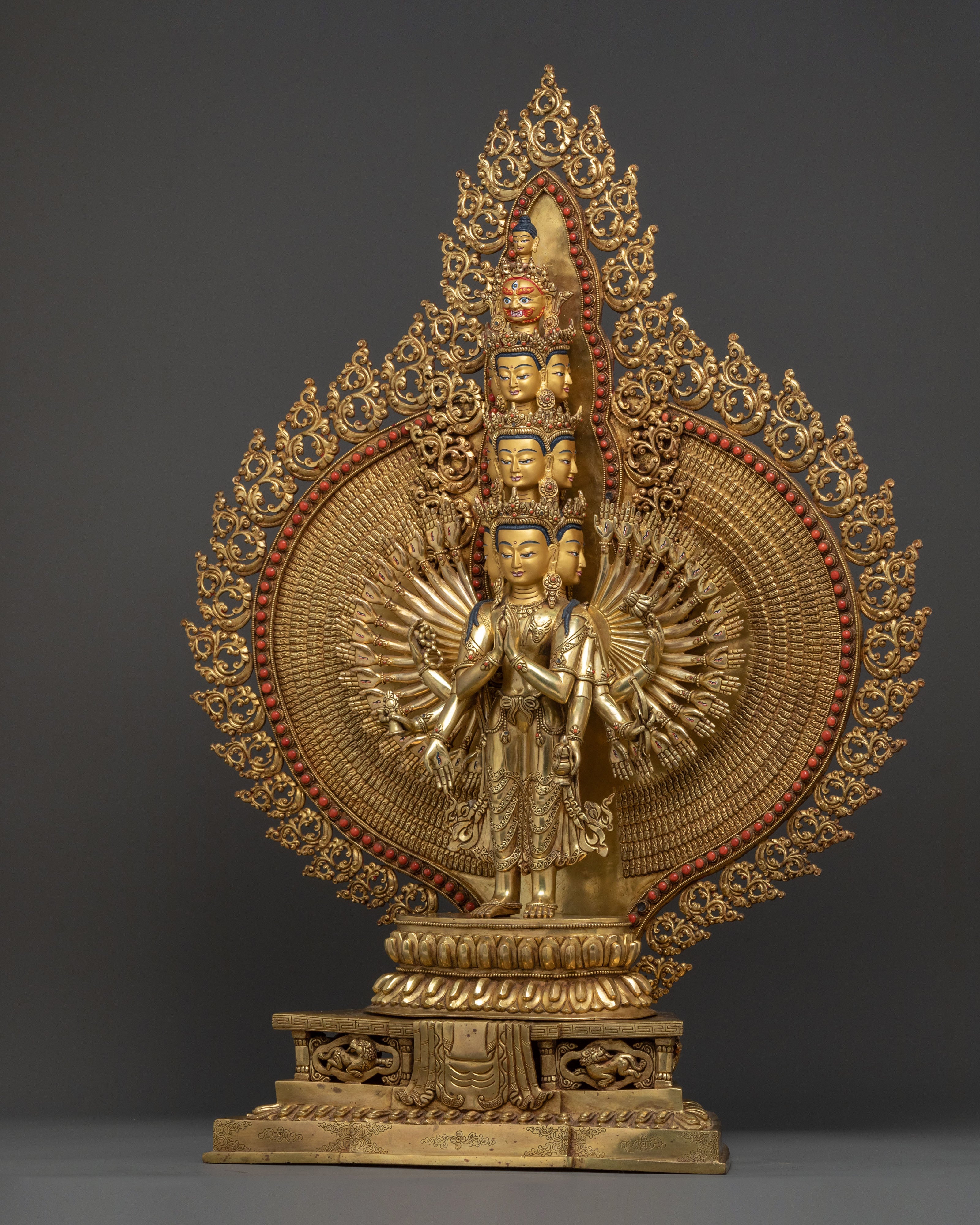 Majestic 1000 Armed Chenrezig Statue in 24K Gold Gilded Copper