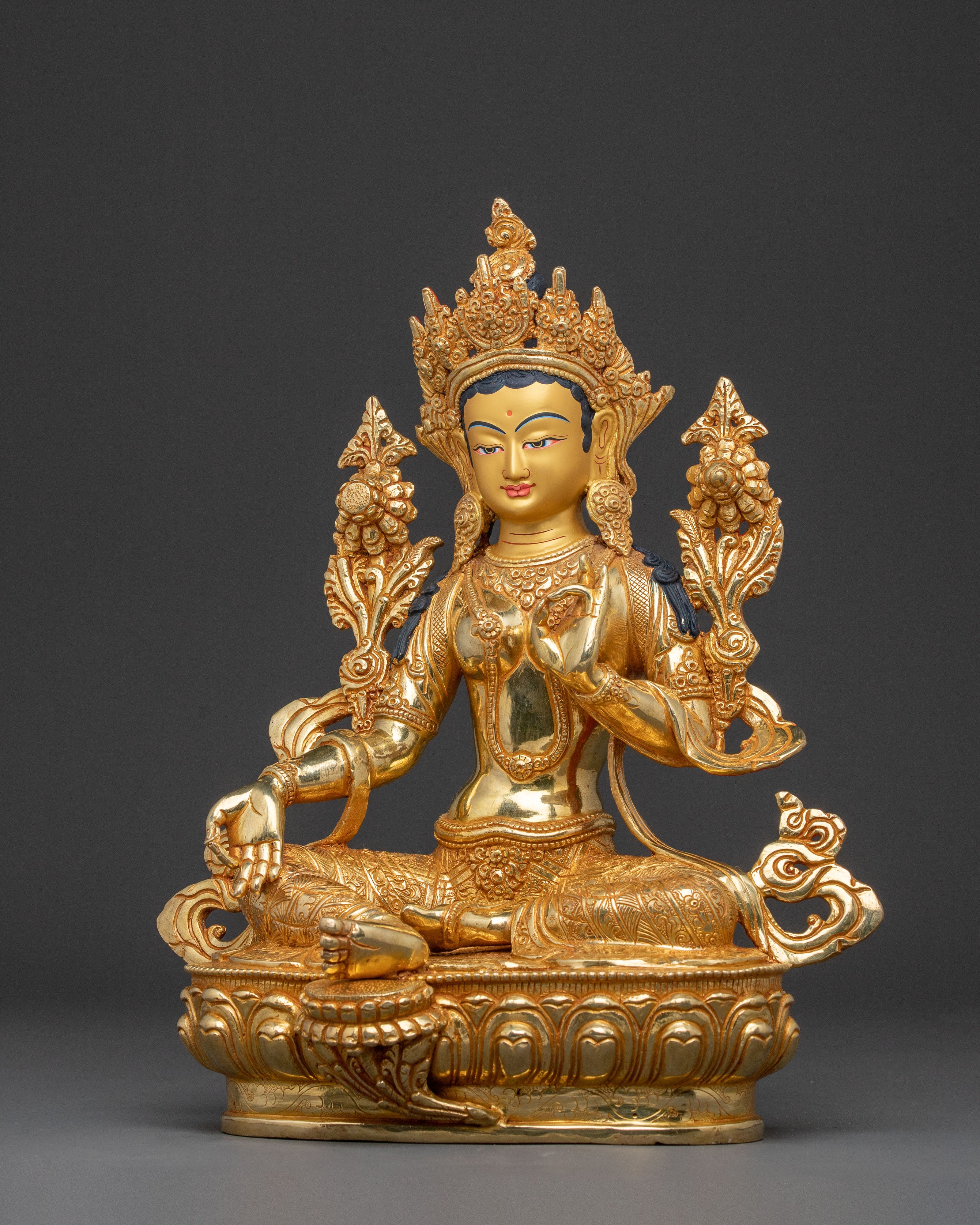 Green Tara Statue with 24K Gold Gilding