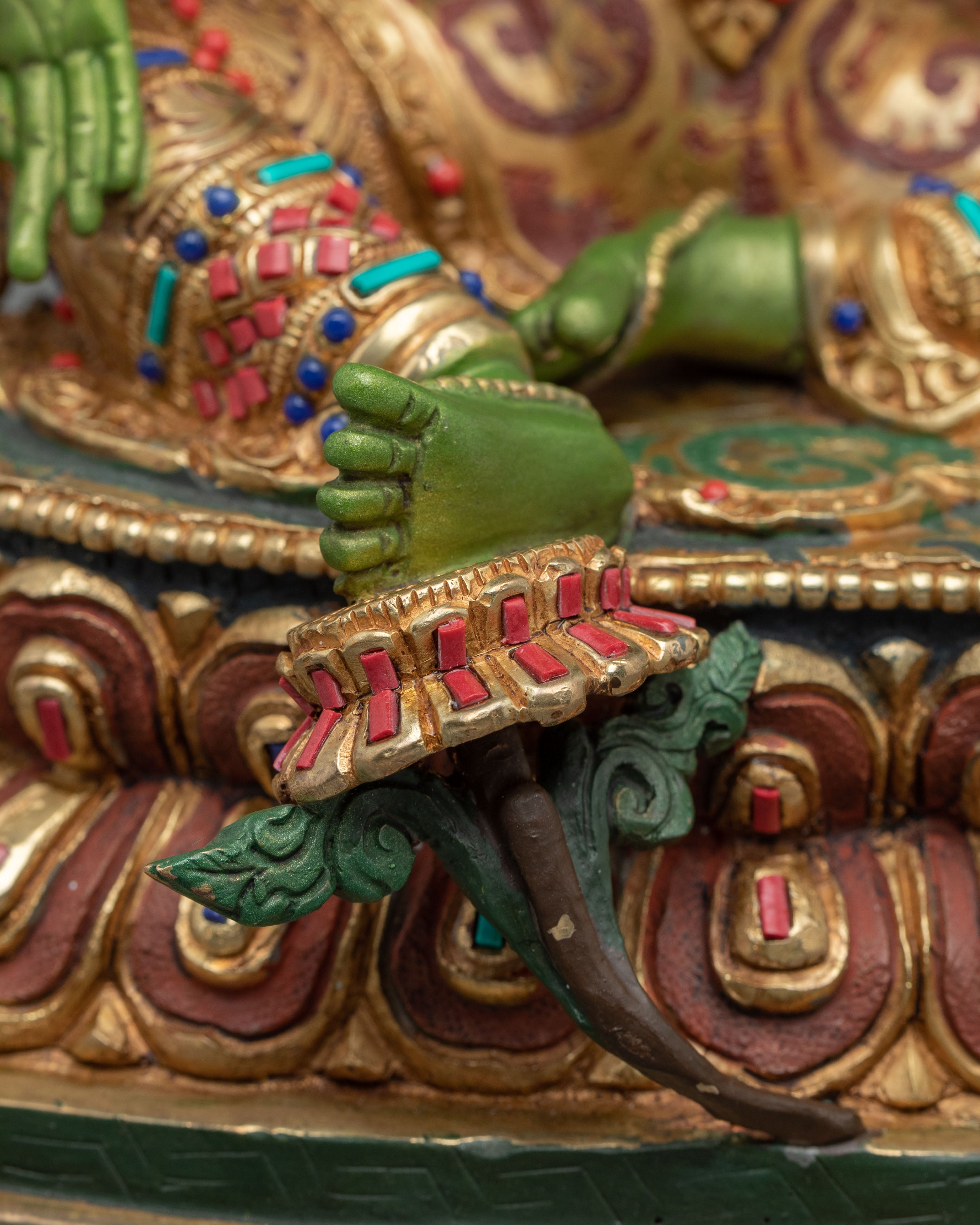 Green Tara 24K Gold Gilded Statue | Goddess of Compassion and Protection