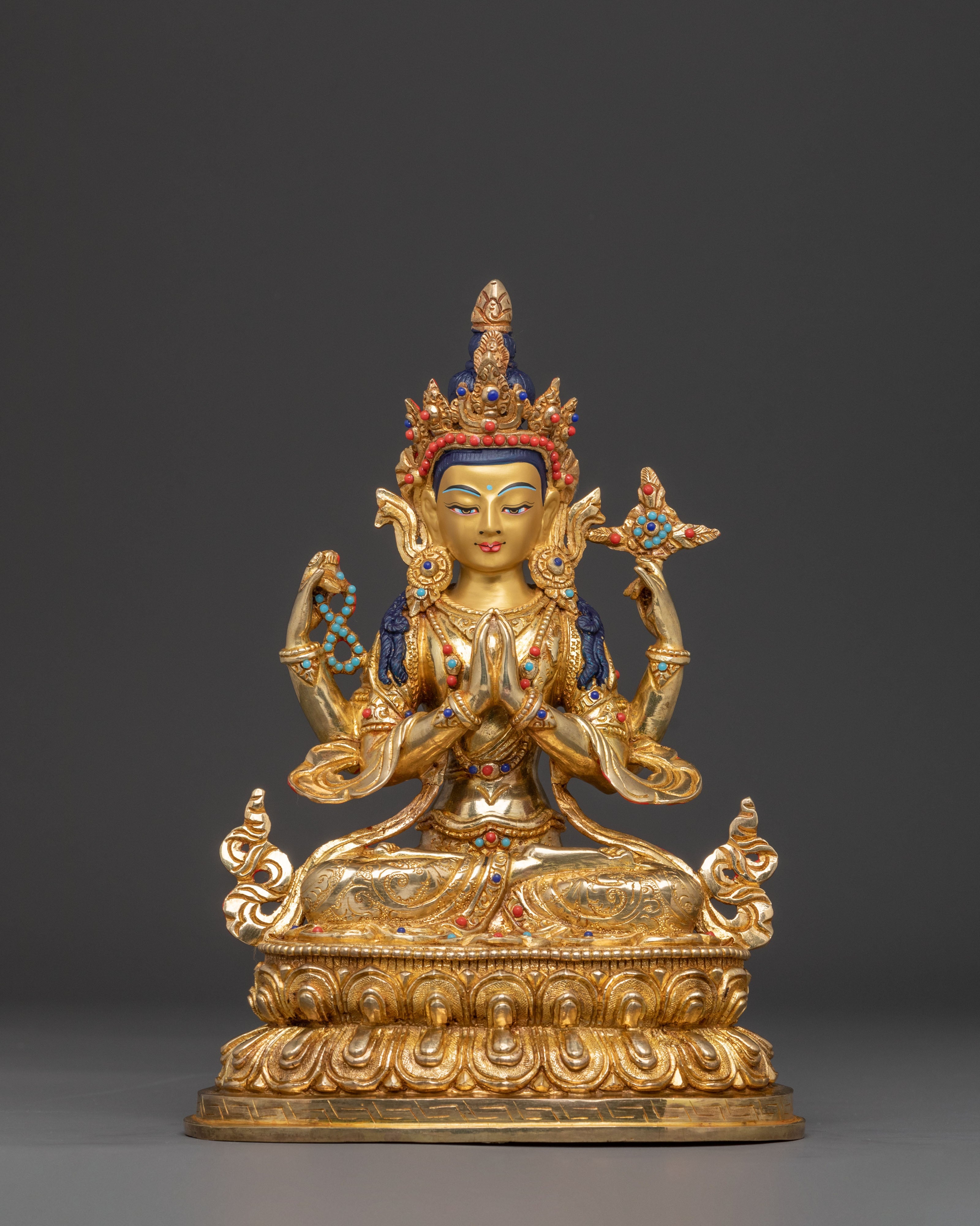 Chenrezig Bodhisattva Sacred Statue – 24K Gold Gilded Art