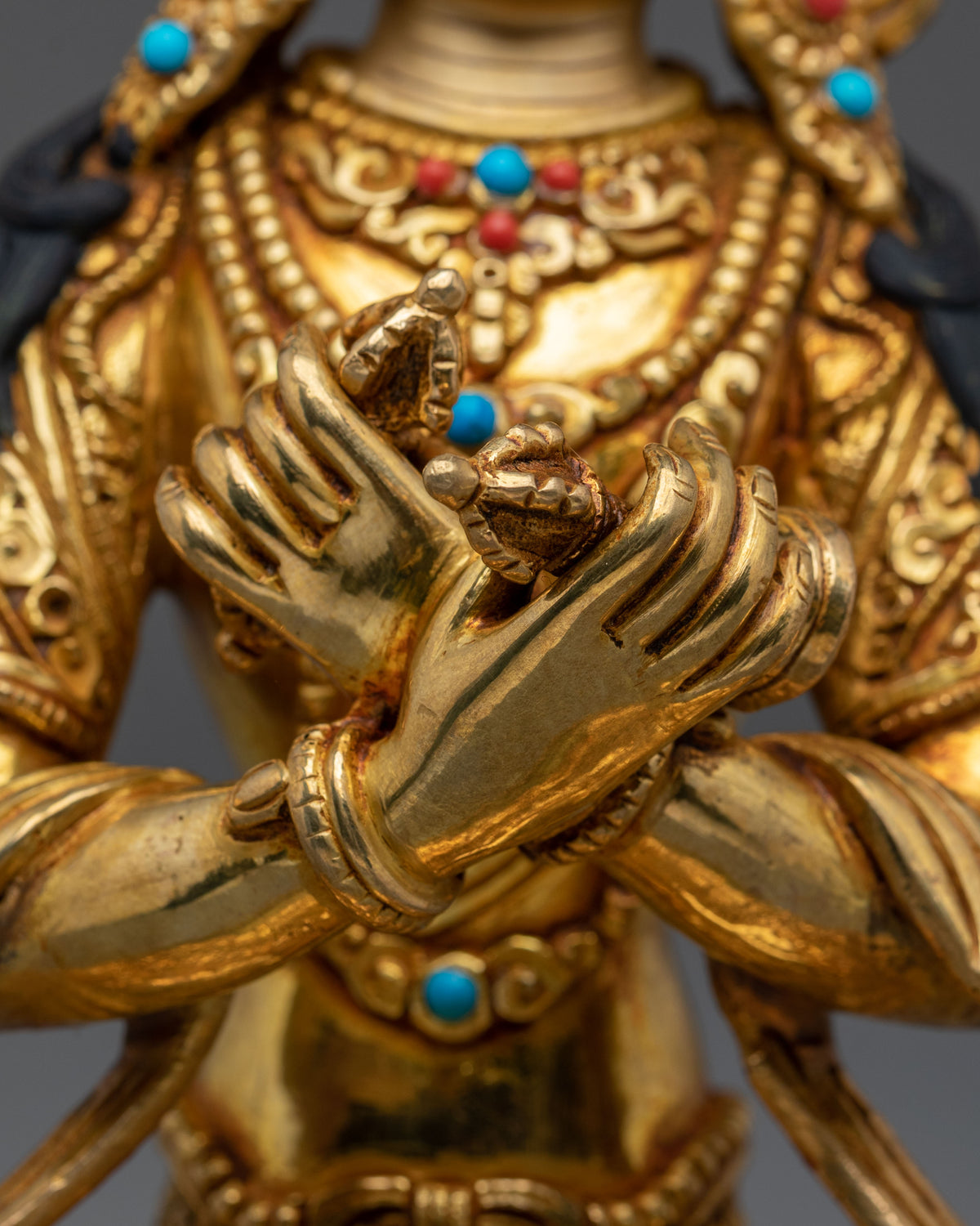 Vajradhara Copper Statue | Gemstones Adorned Figurine