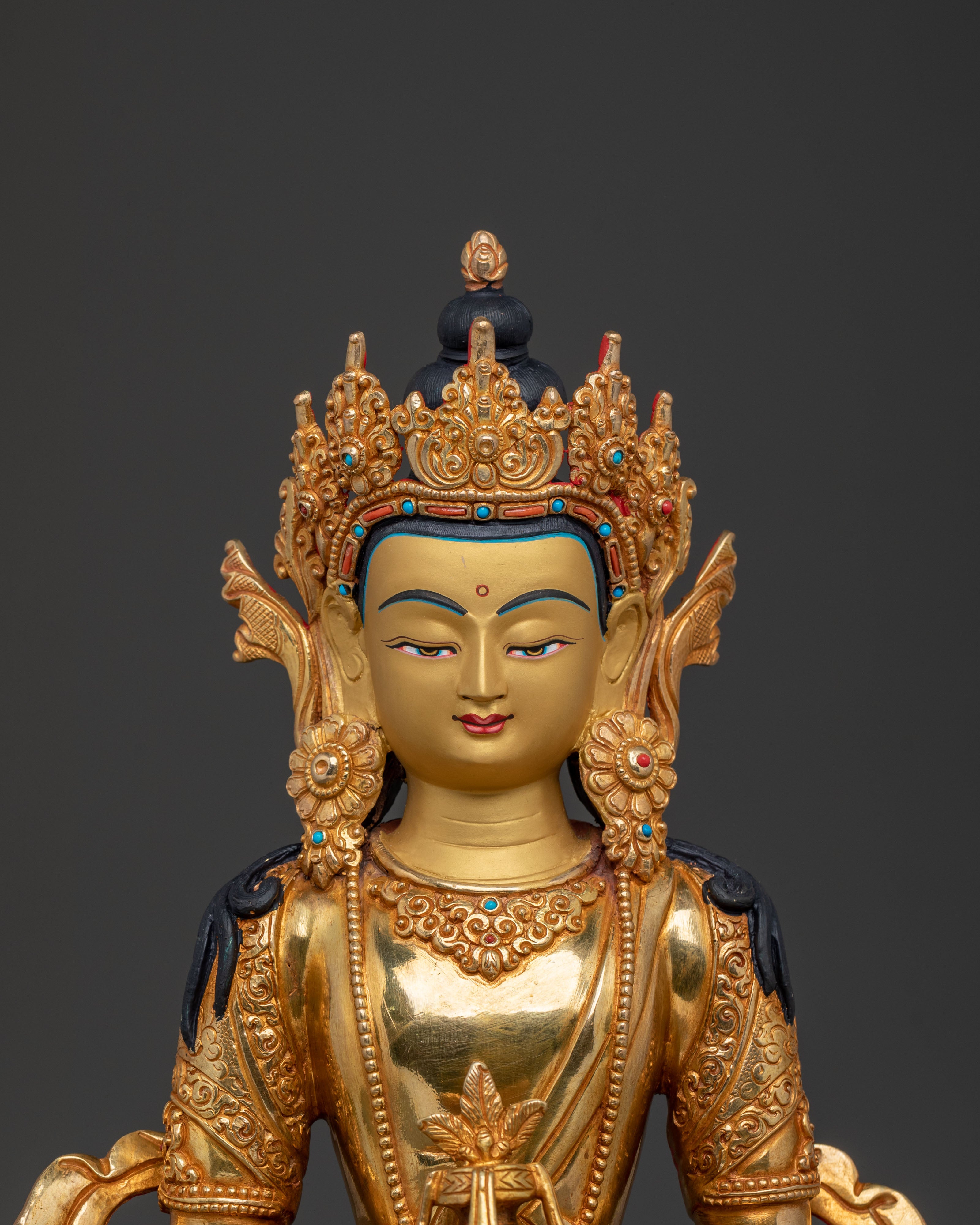 Handmade Amitayus Longevity Statue | 24K Gold Gilded