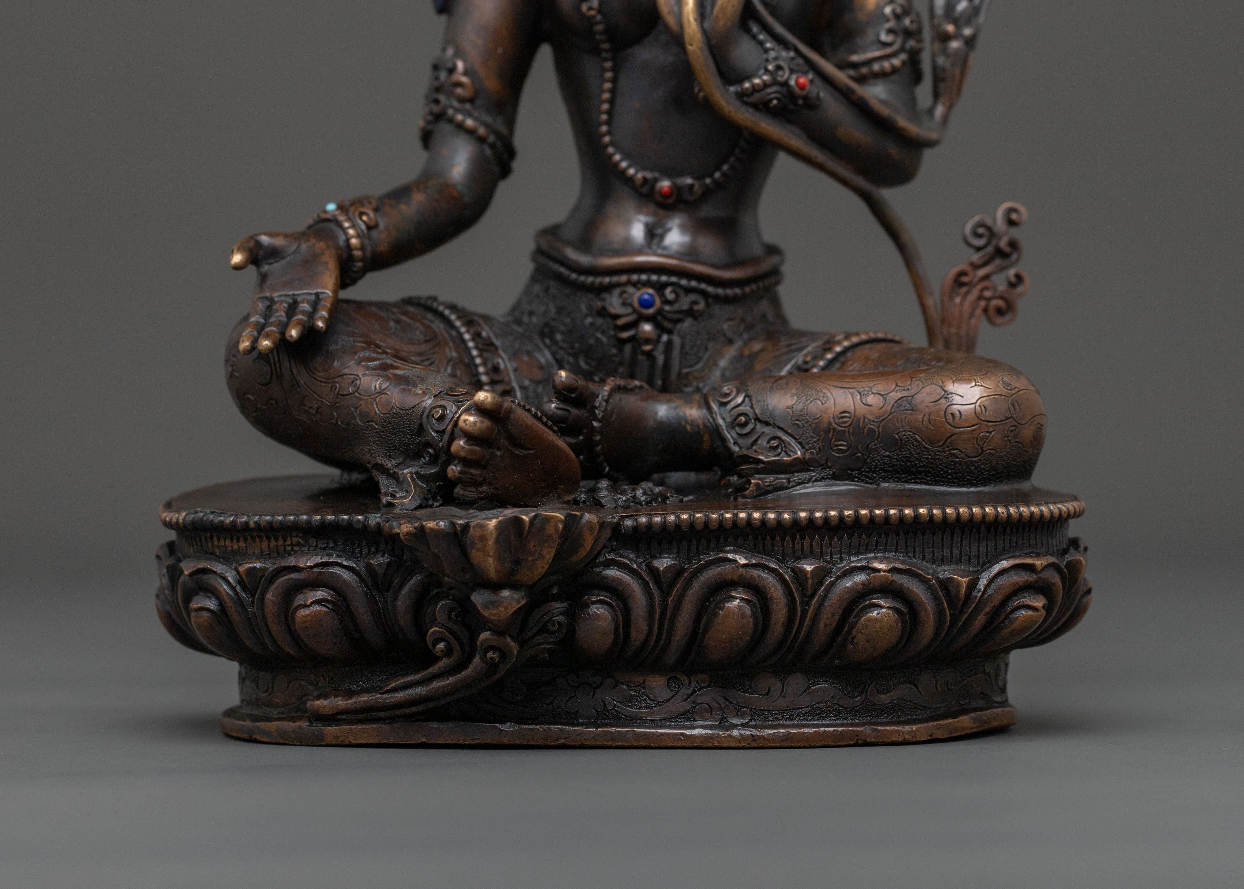 Green Tara Sculpture | Oxidized Copper Goddess