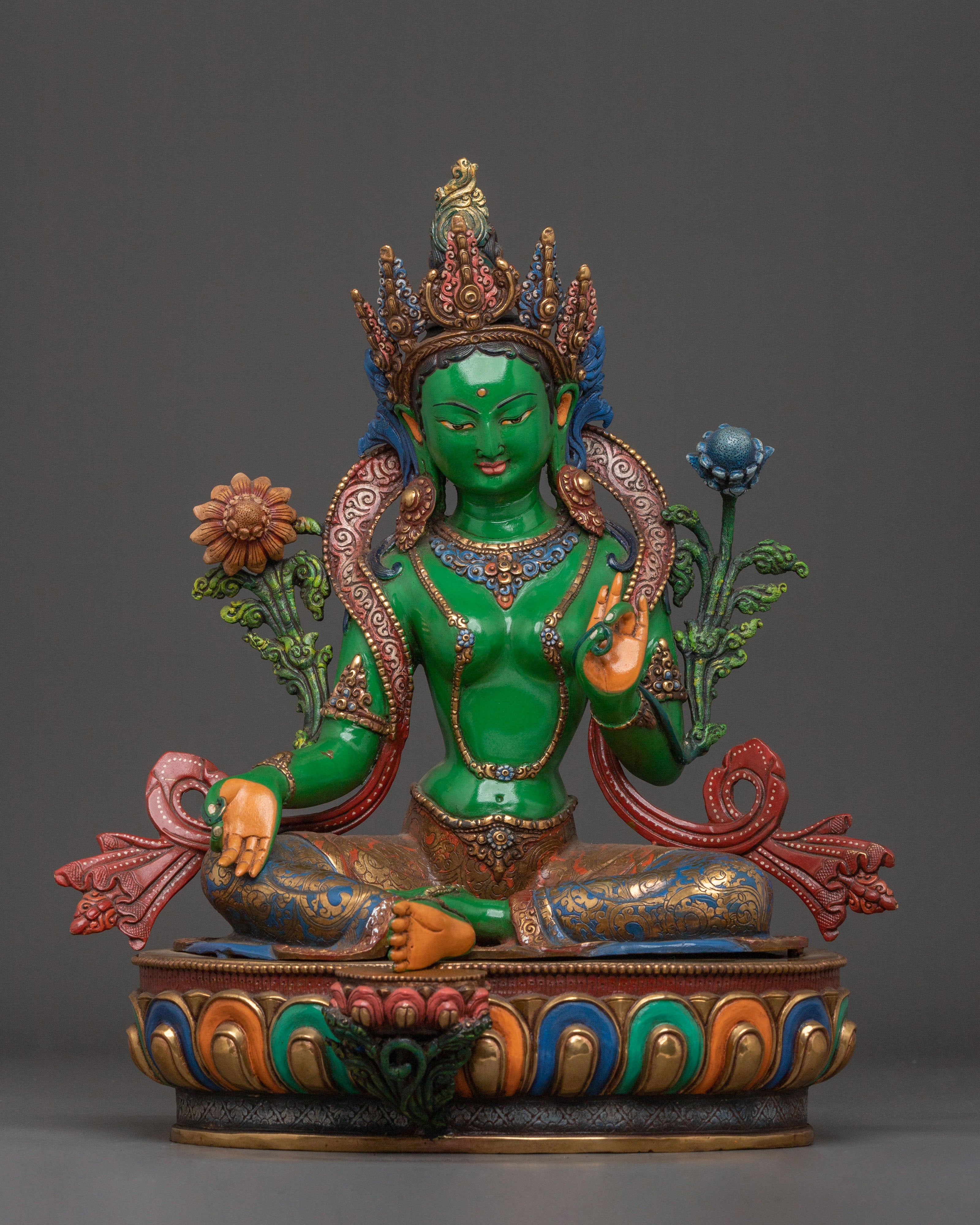 A Serene Peaceful Guardian Green Tara Statue