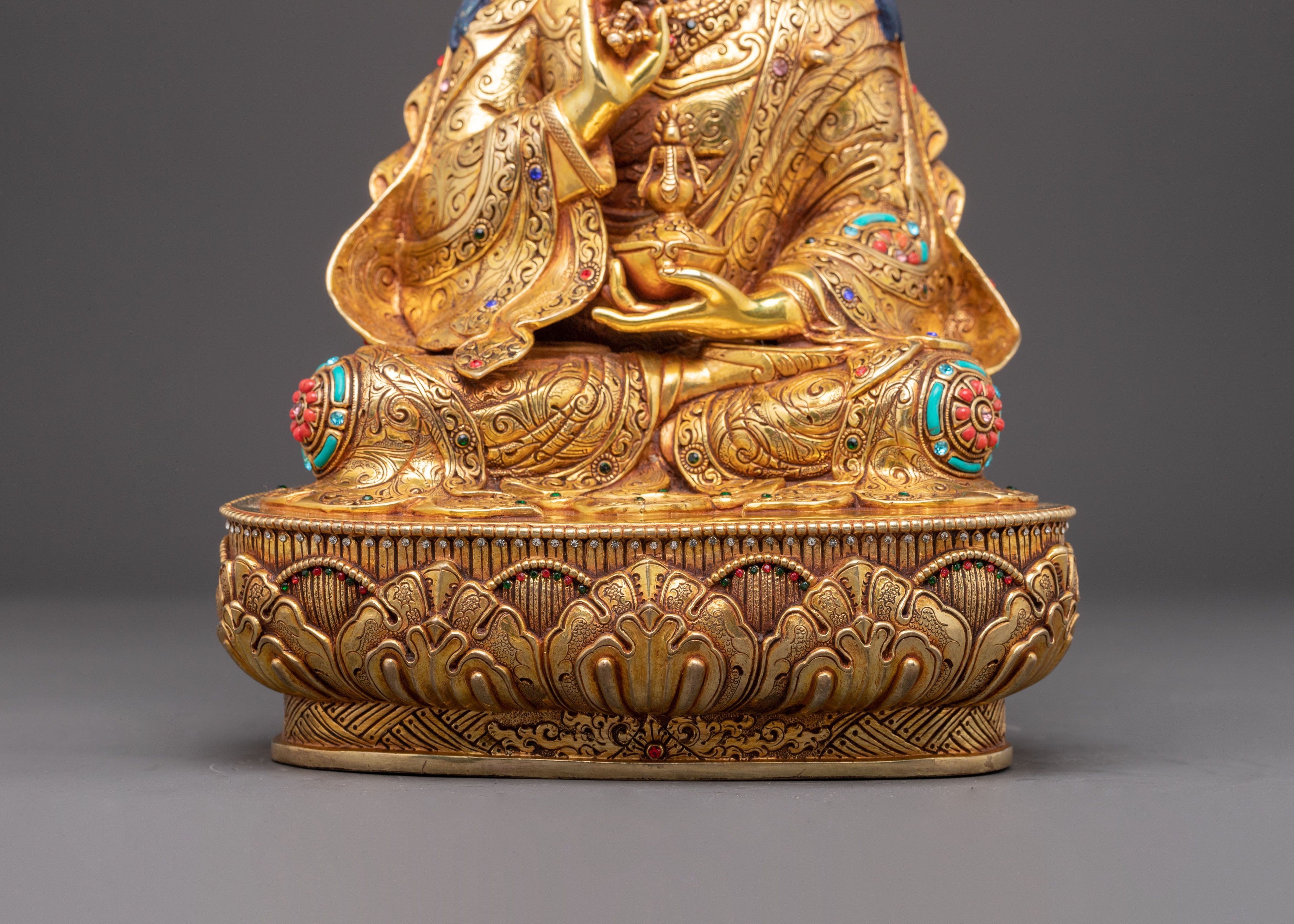 Handmade Golden Statue of Guru Tsyoke Dorje | Traditional Tibetan Icon
