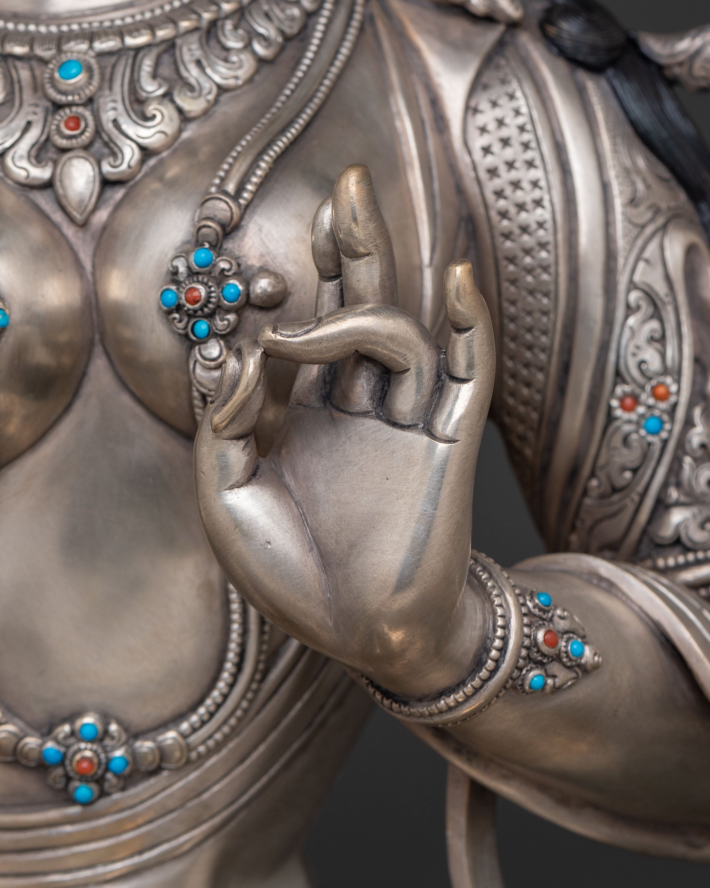 Green Tara Silver Statue | Swift Protector