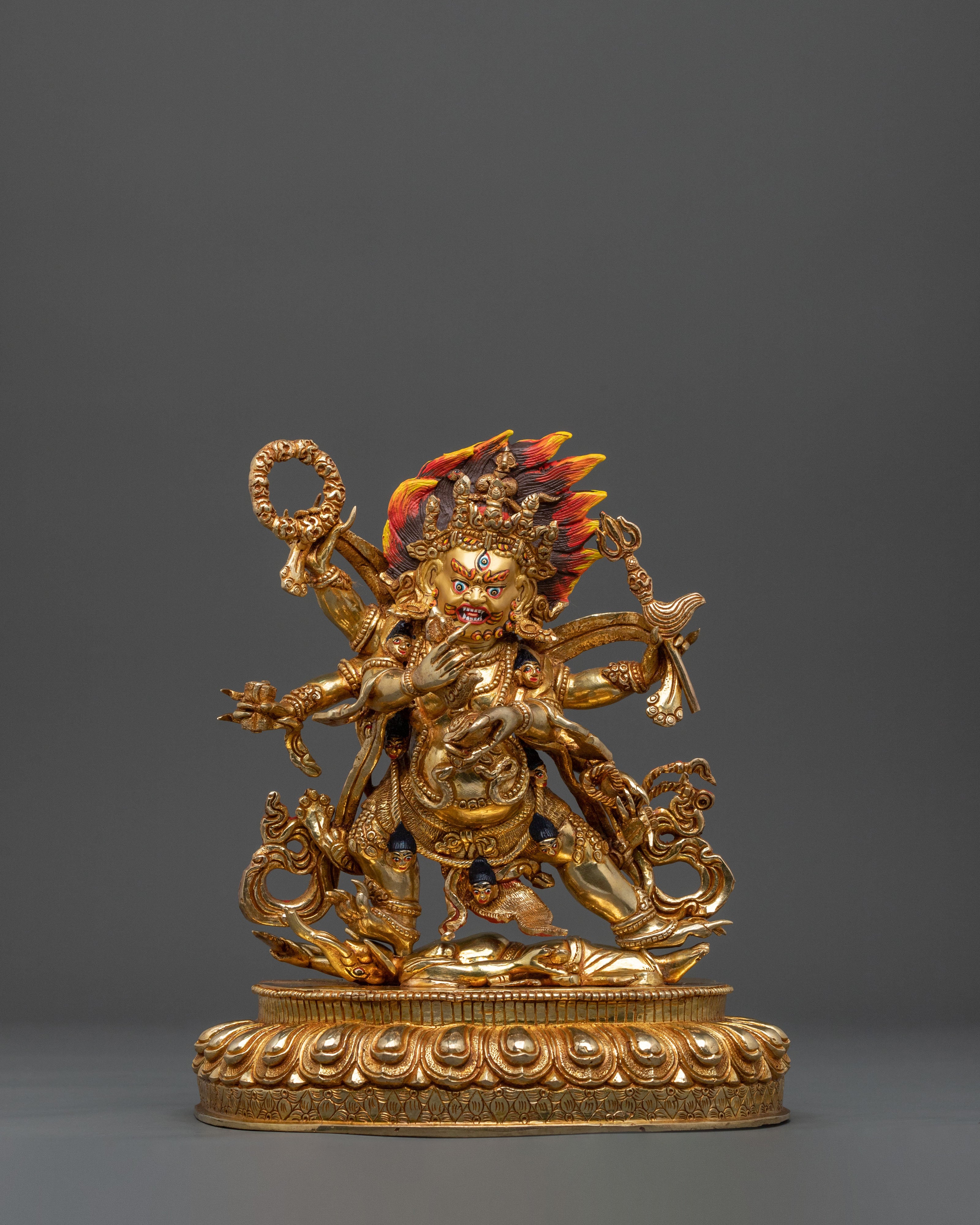 Six Armed Mahakala Golden Statue | Buddhist Protector