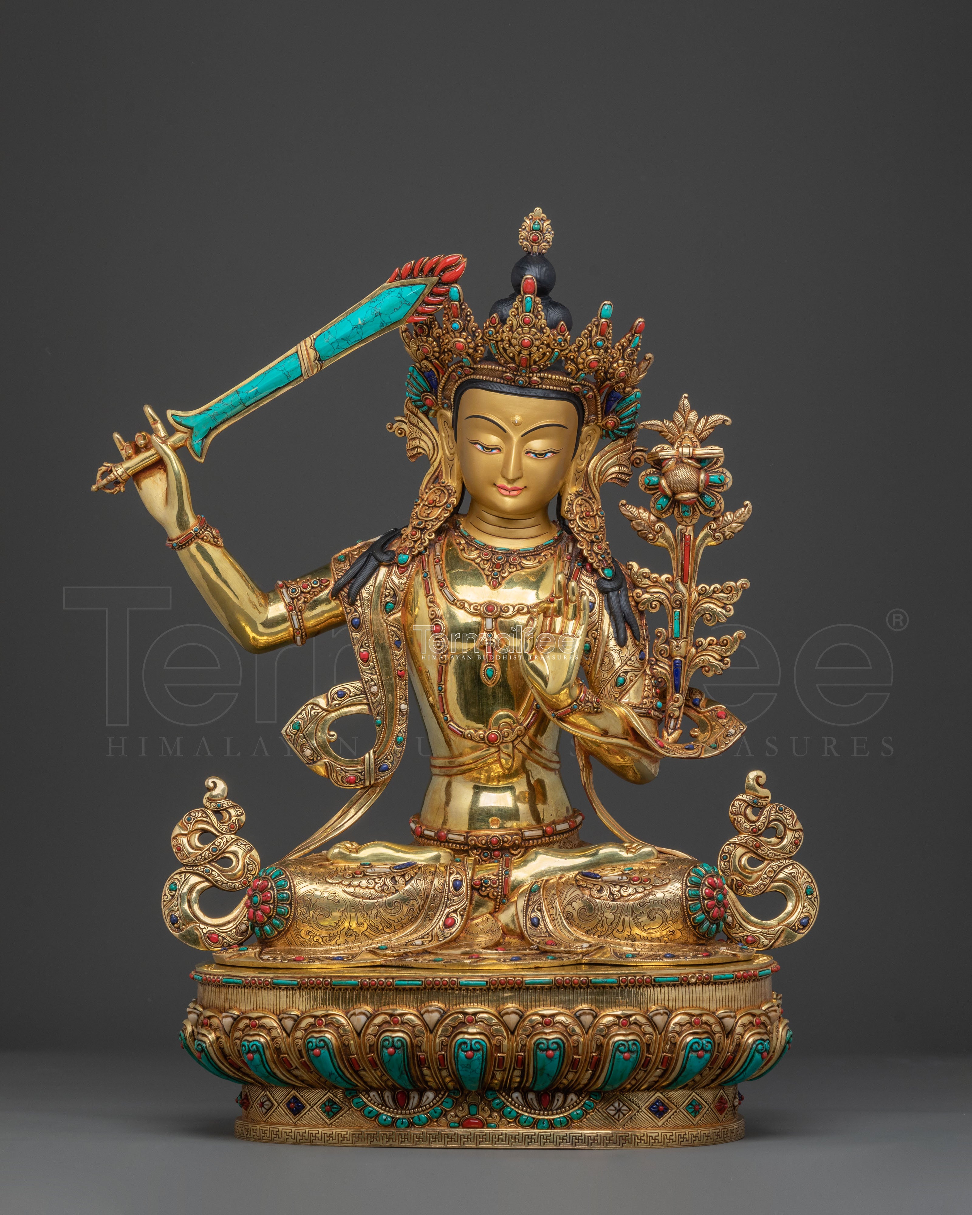 Manjushri Peaceful Meditation Statue | 24k Gold Glided
