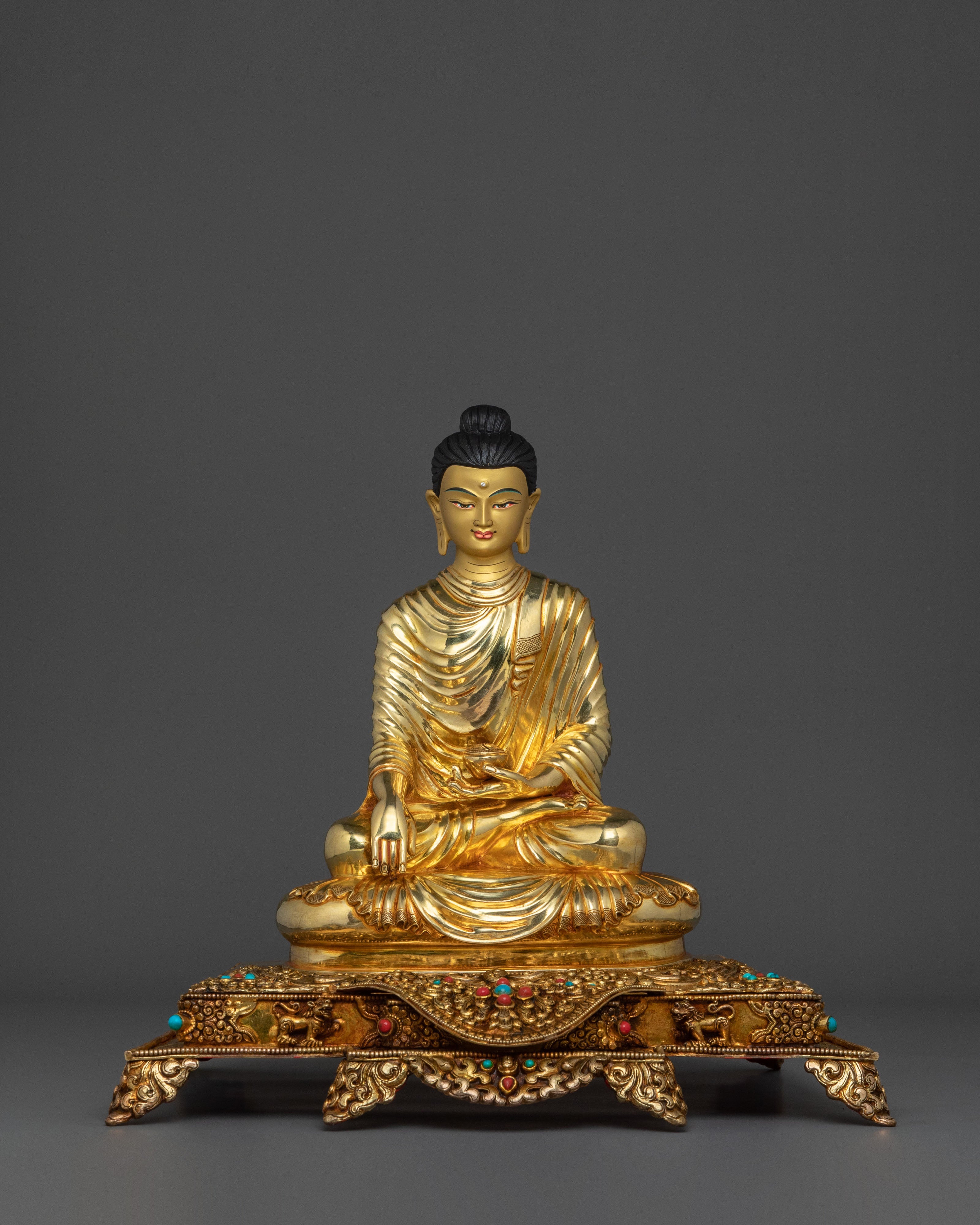 Shakyamuni Buddha On Throne | 24K Gold Glided