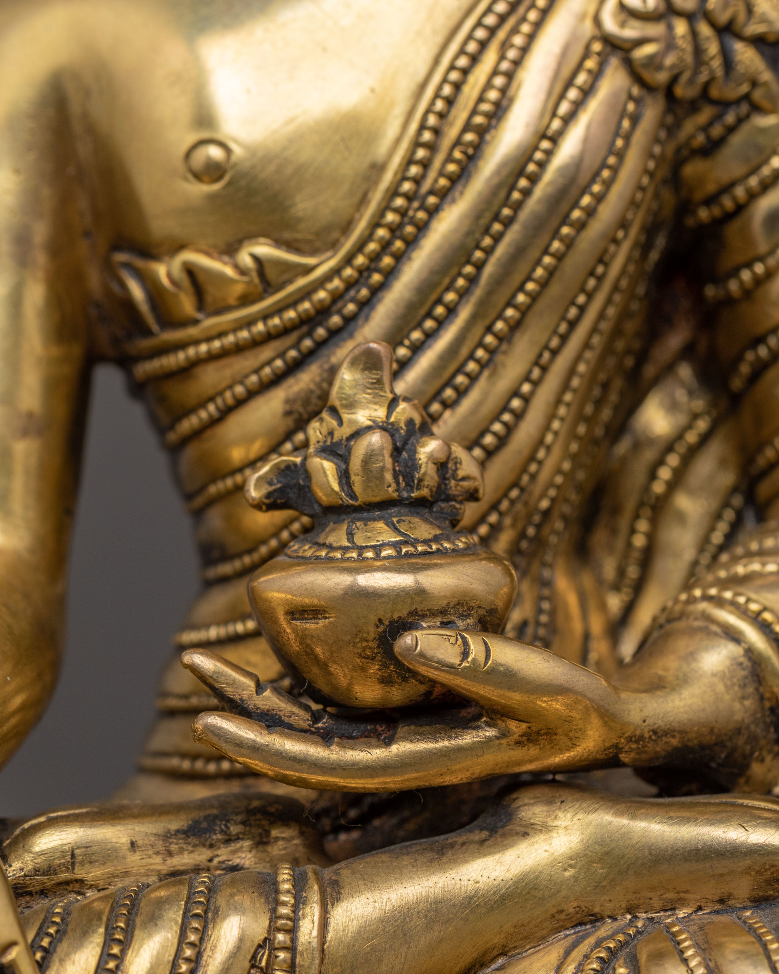 Handcrafted Medicine Buddha Statue | 24K Gold Gilded Sculpture
