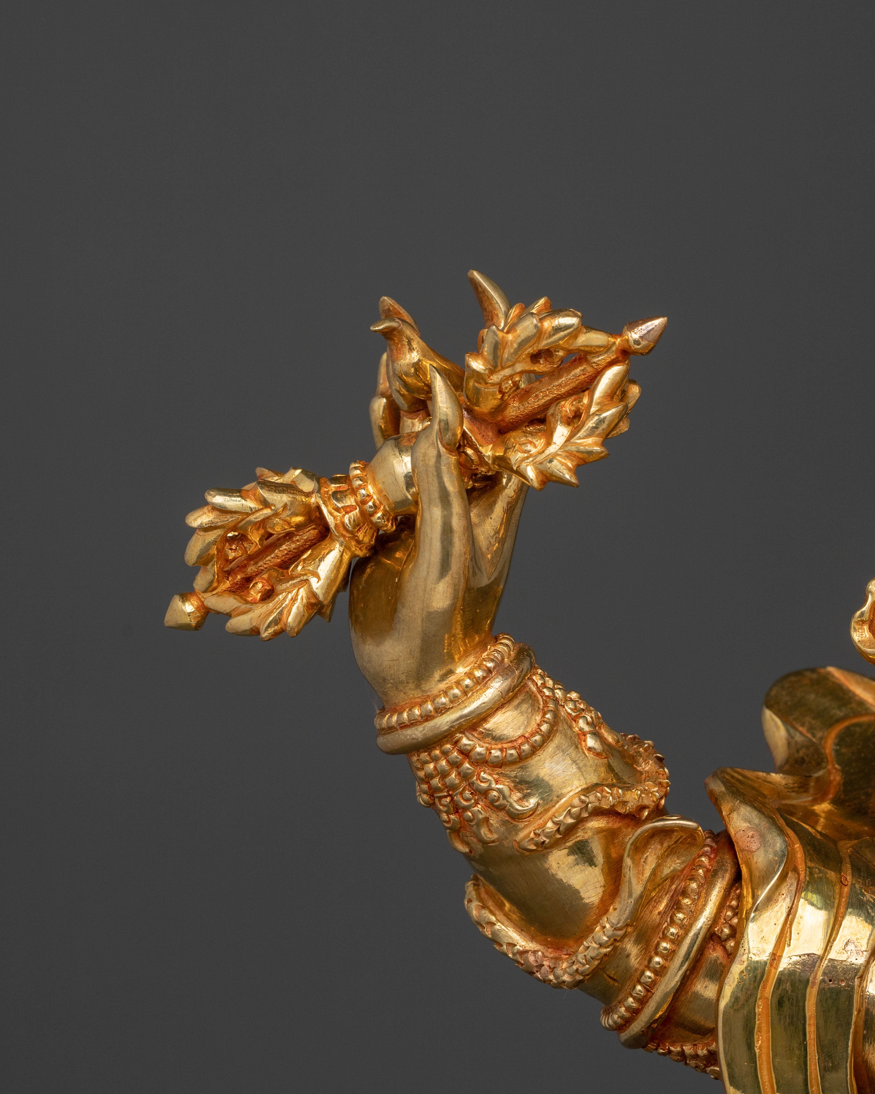 Radiant 24K Gold Gilded Wrathful Vajrapani Buddhist Sculpture