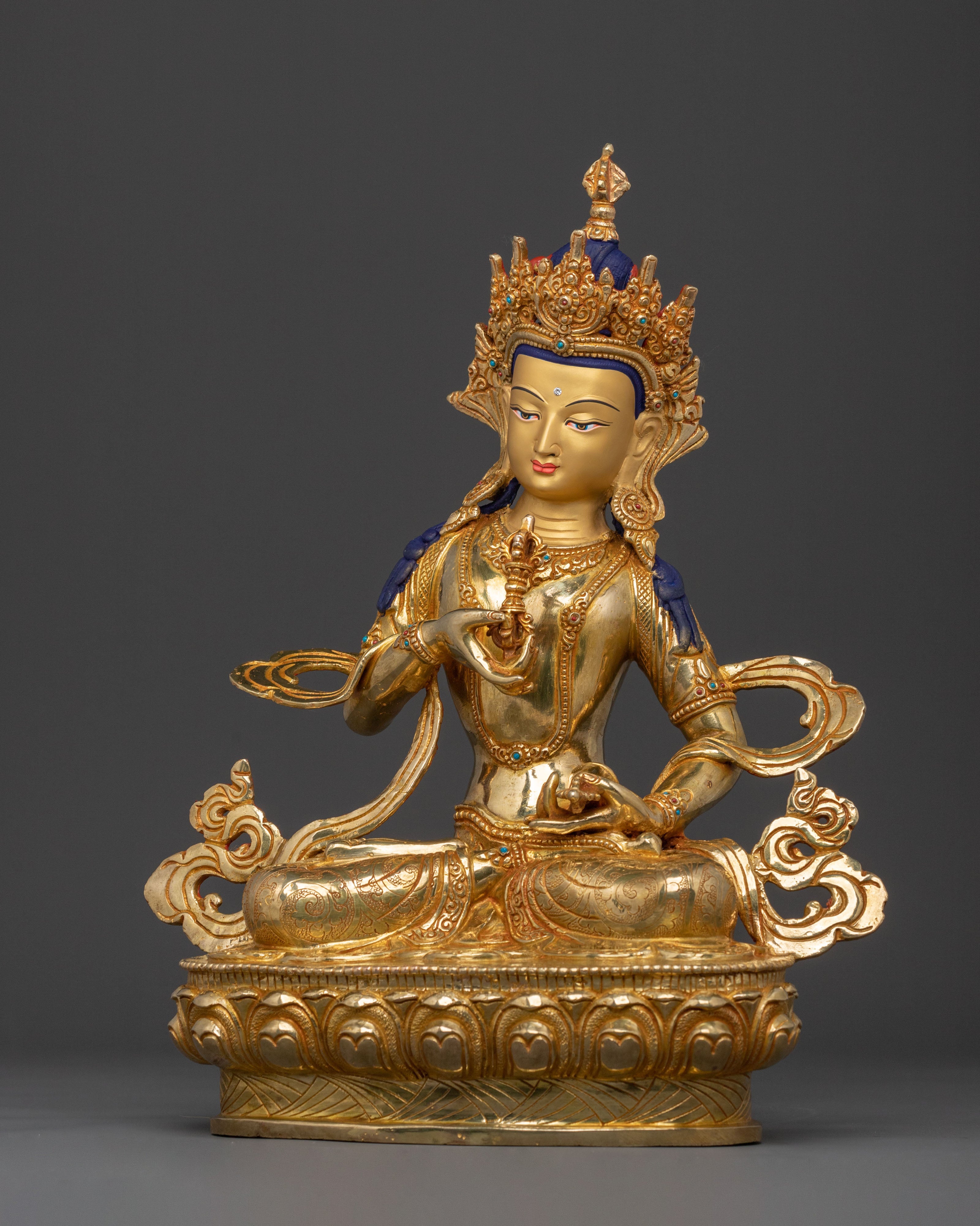 Vajrasattva Sculpture: 24K Gold Gilded Icon