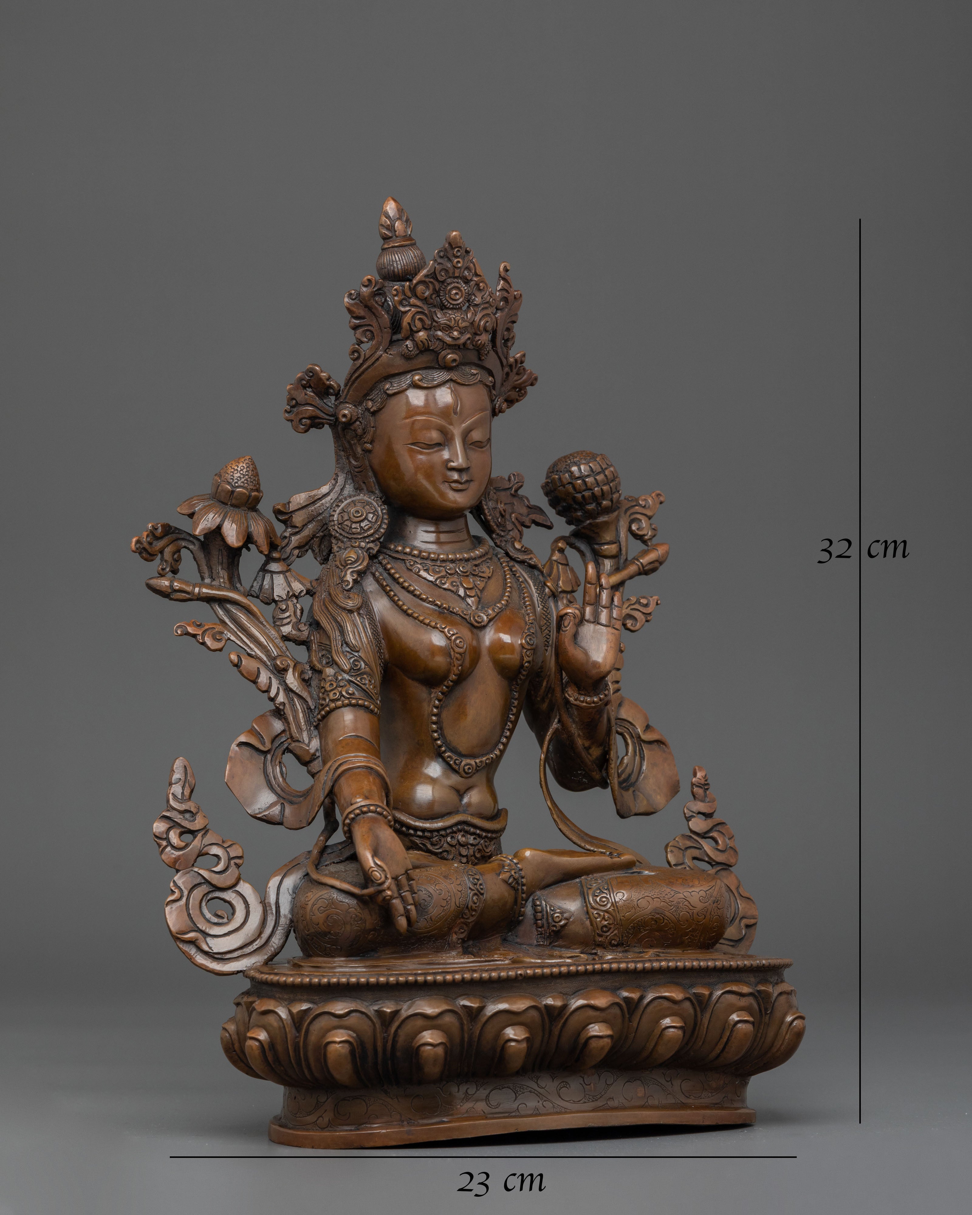 White Tara Blessing and Healing Statue in Oxidized Copper