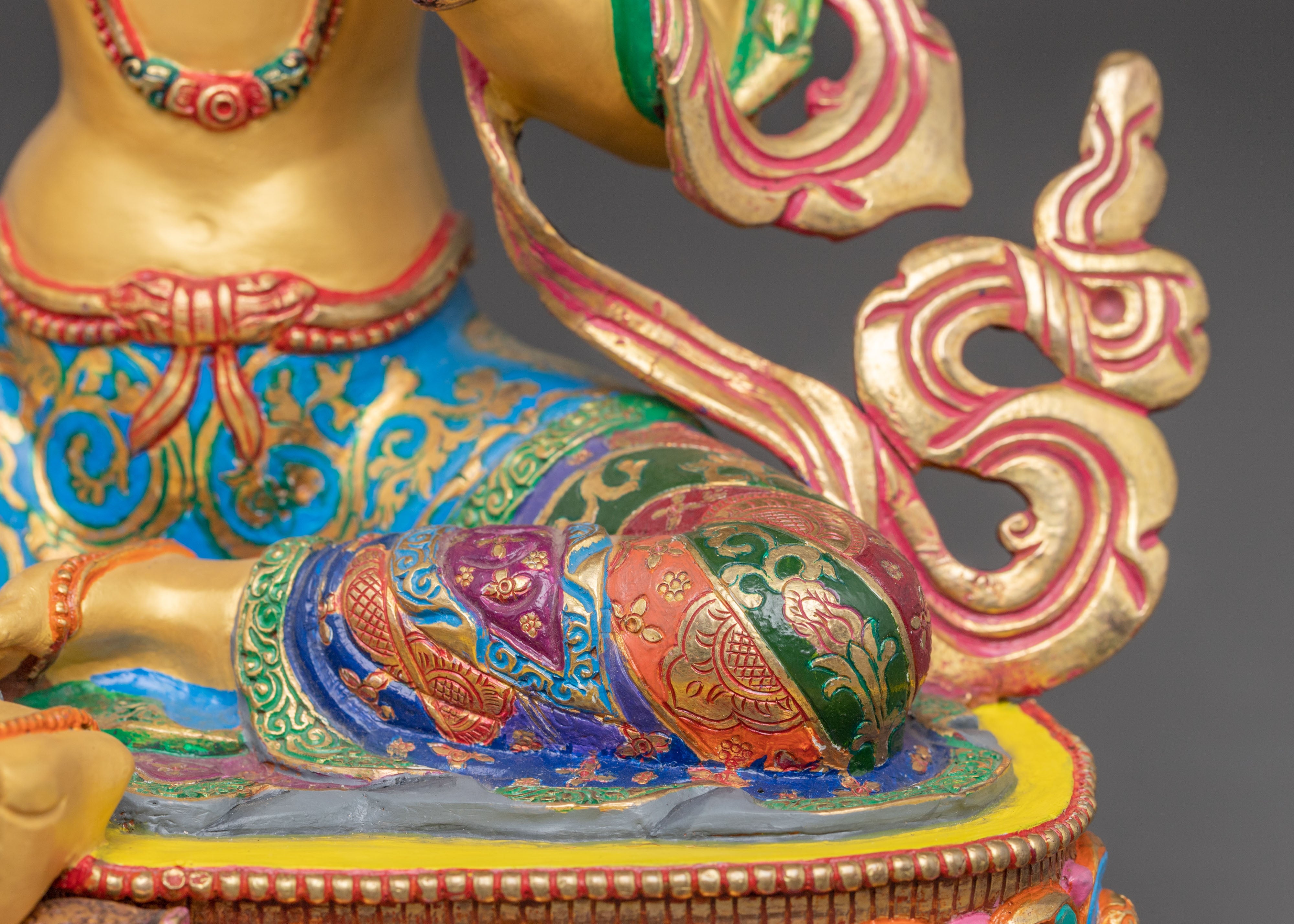Vibrant Mother Green Tara Statue | 24K Gold Gilded Sculpture