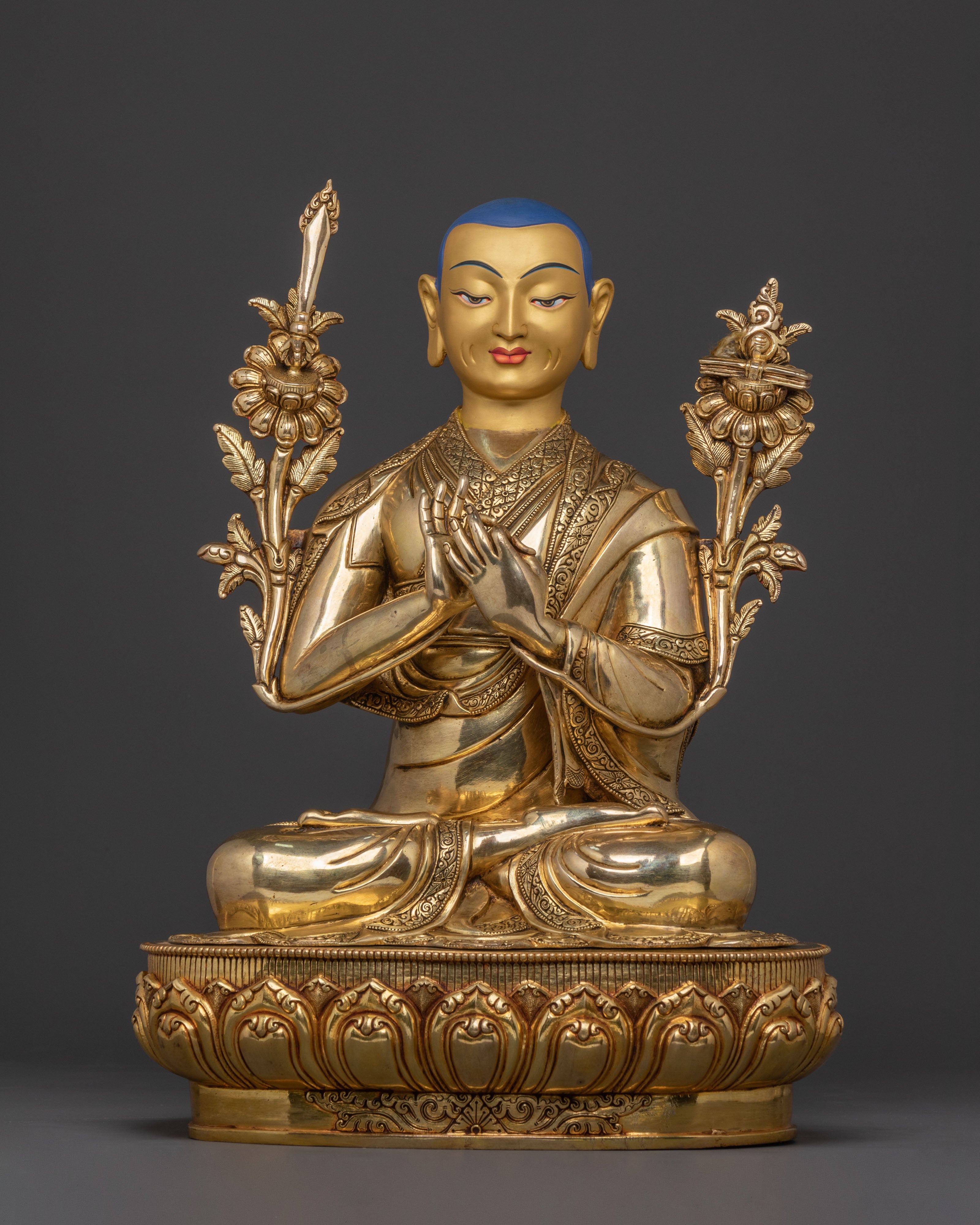 Tsongkhapa Traditional Statue with Disciples – Gilded Copper Masterpiece