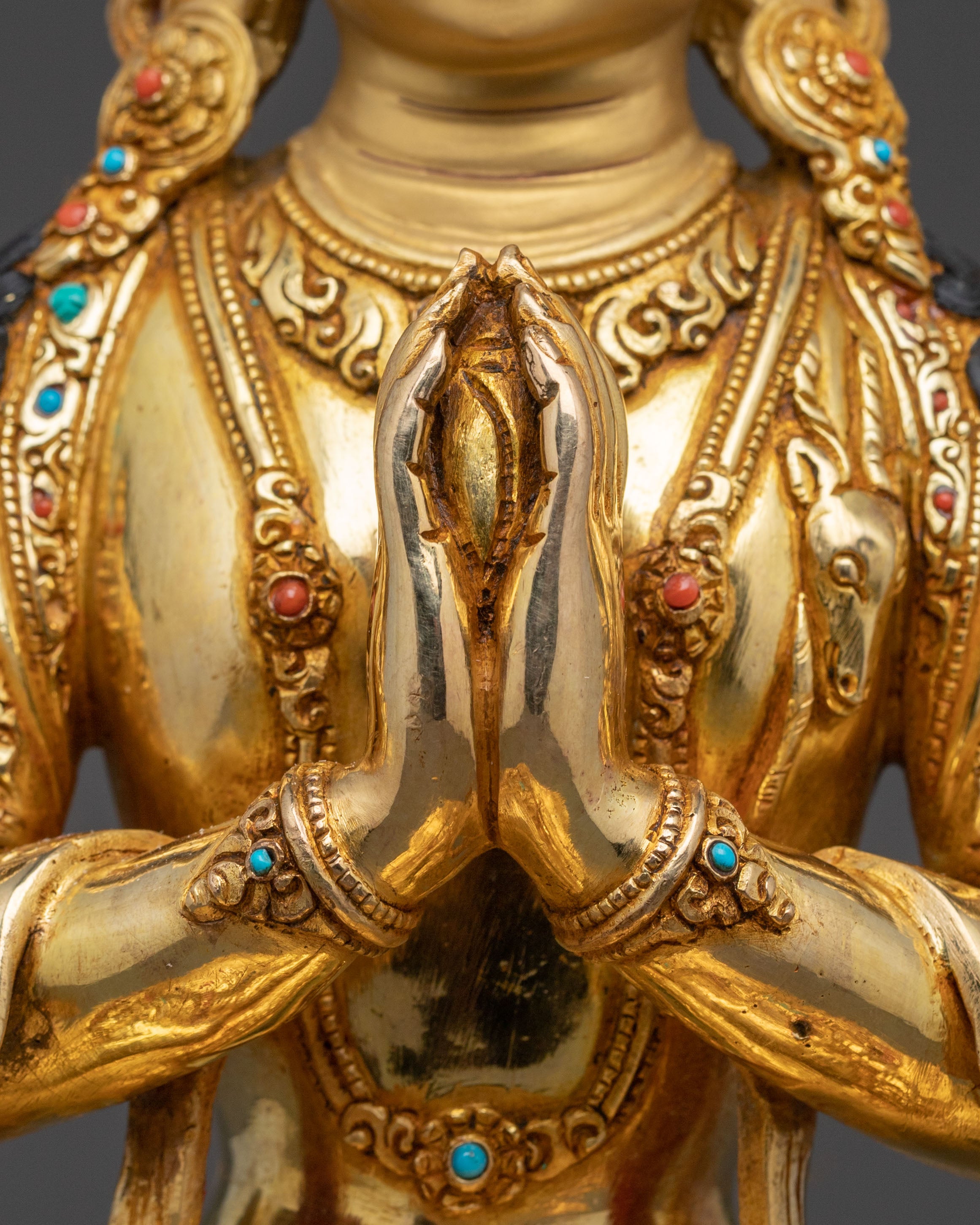 24K Gold Gilded Copper Chenrezig Statue | Patan Artistry