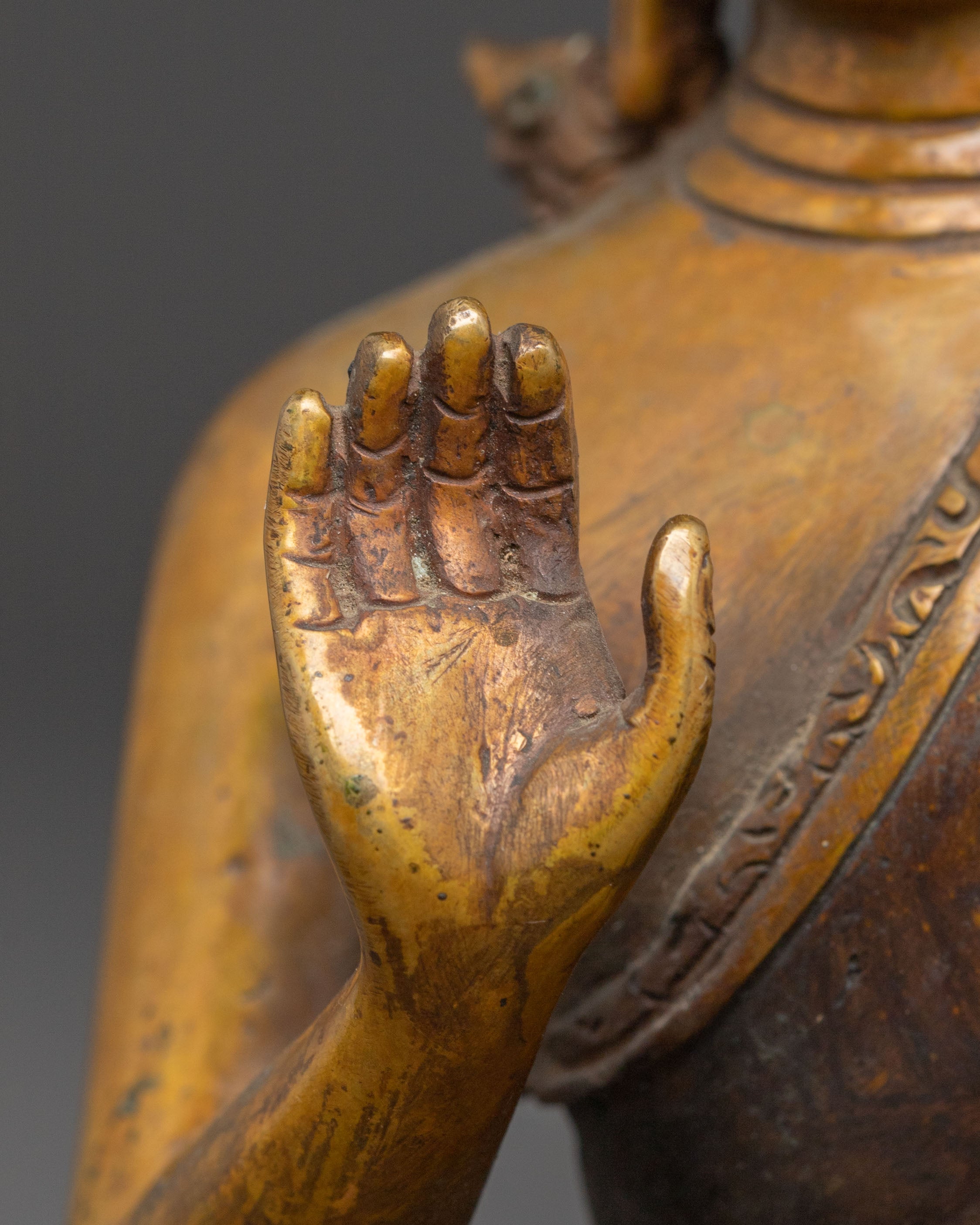 Handmade Amogasiddhi Oxidized Copper Statue | Altar Decor for Meditation