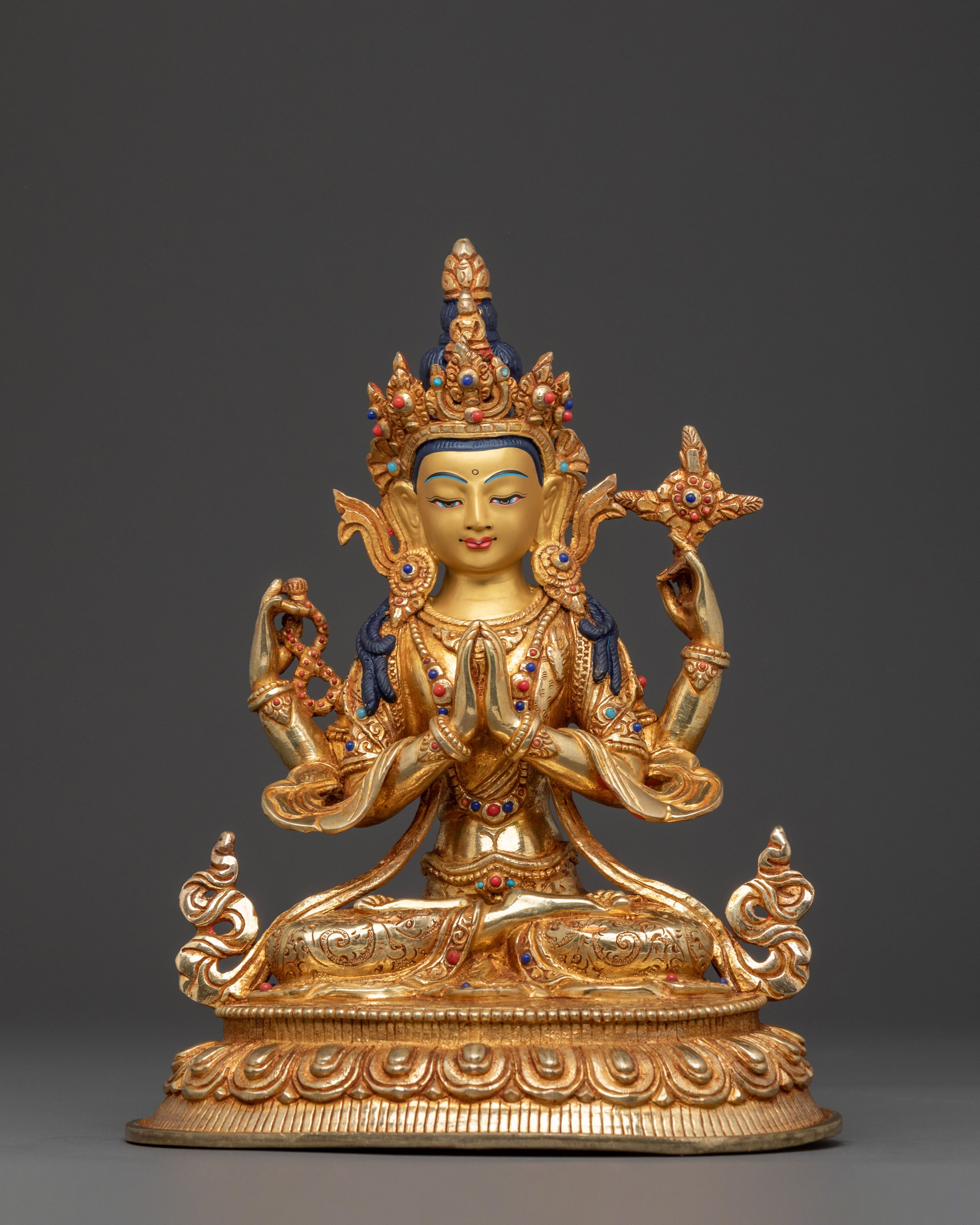 Chenrezig Mercy Statue: 24K Gold Gilded Copper