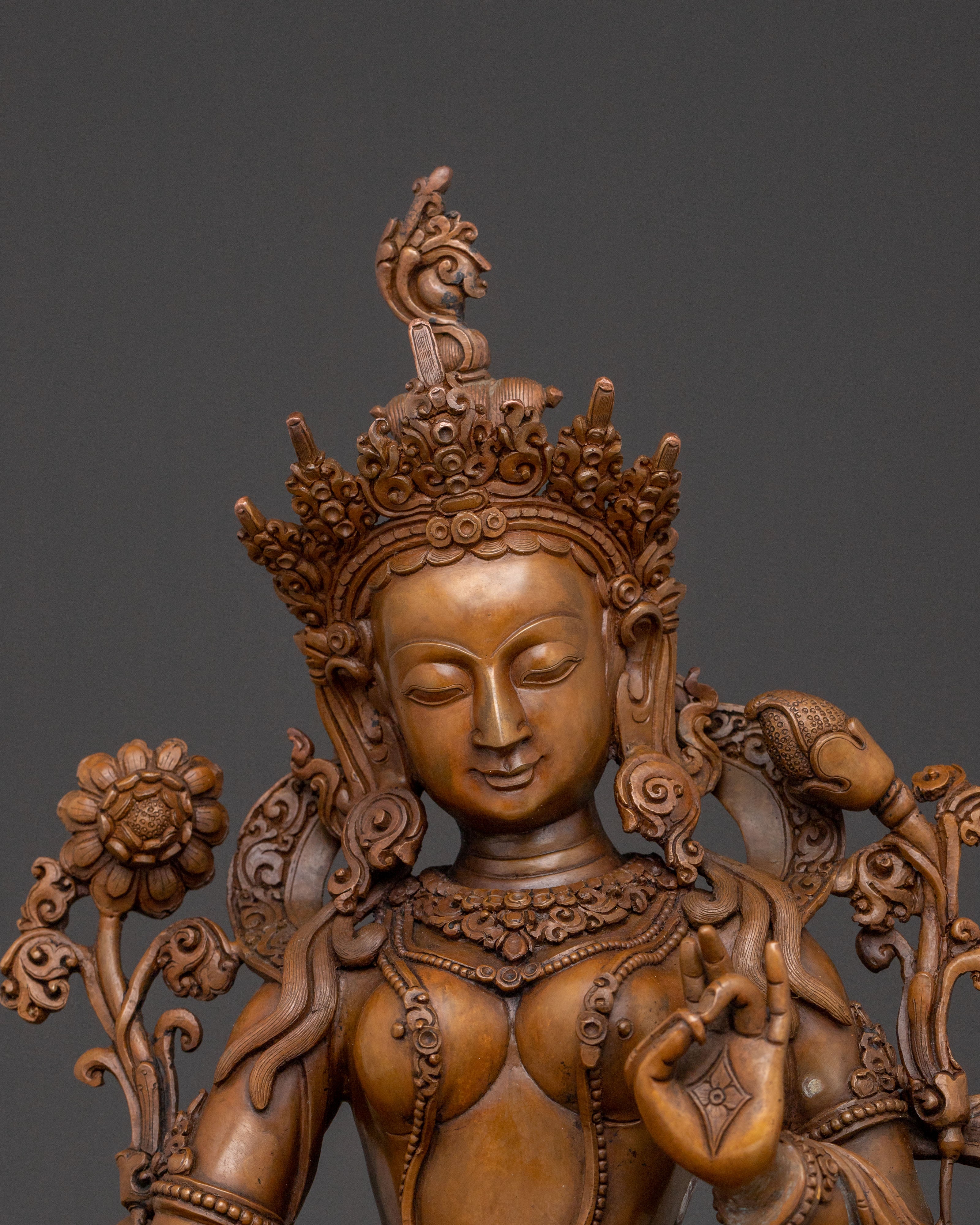 Savior Green Tara Copper Statue | Meditation Elegance