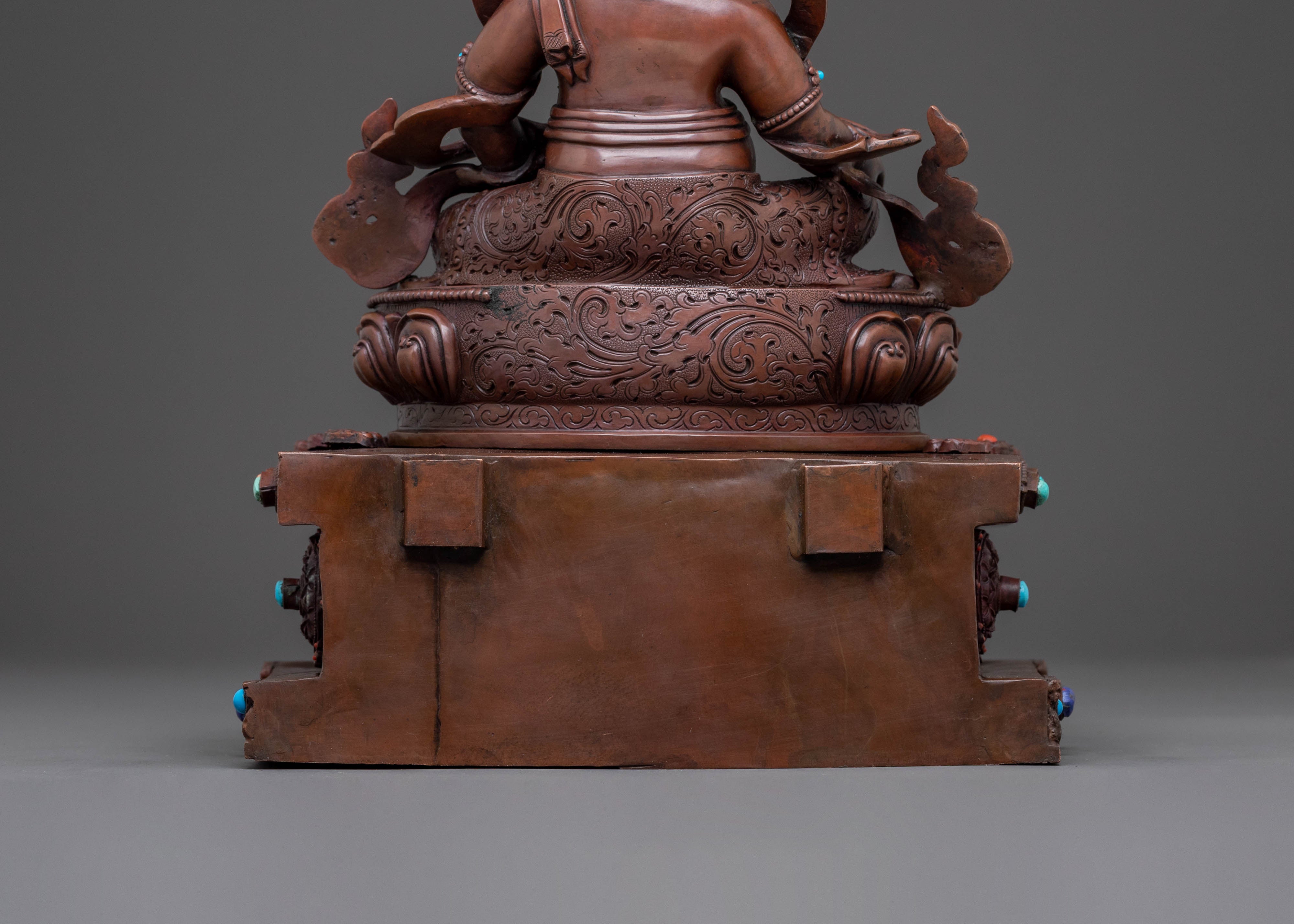 Dzambhala Sacred Statue with Throne - Oxidized Copper