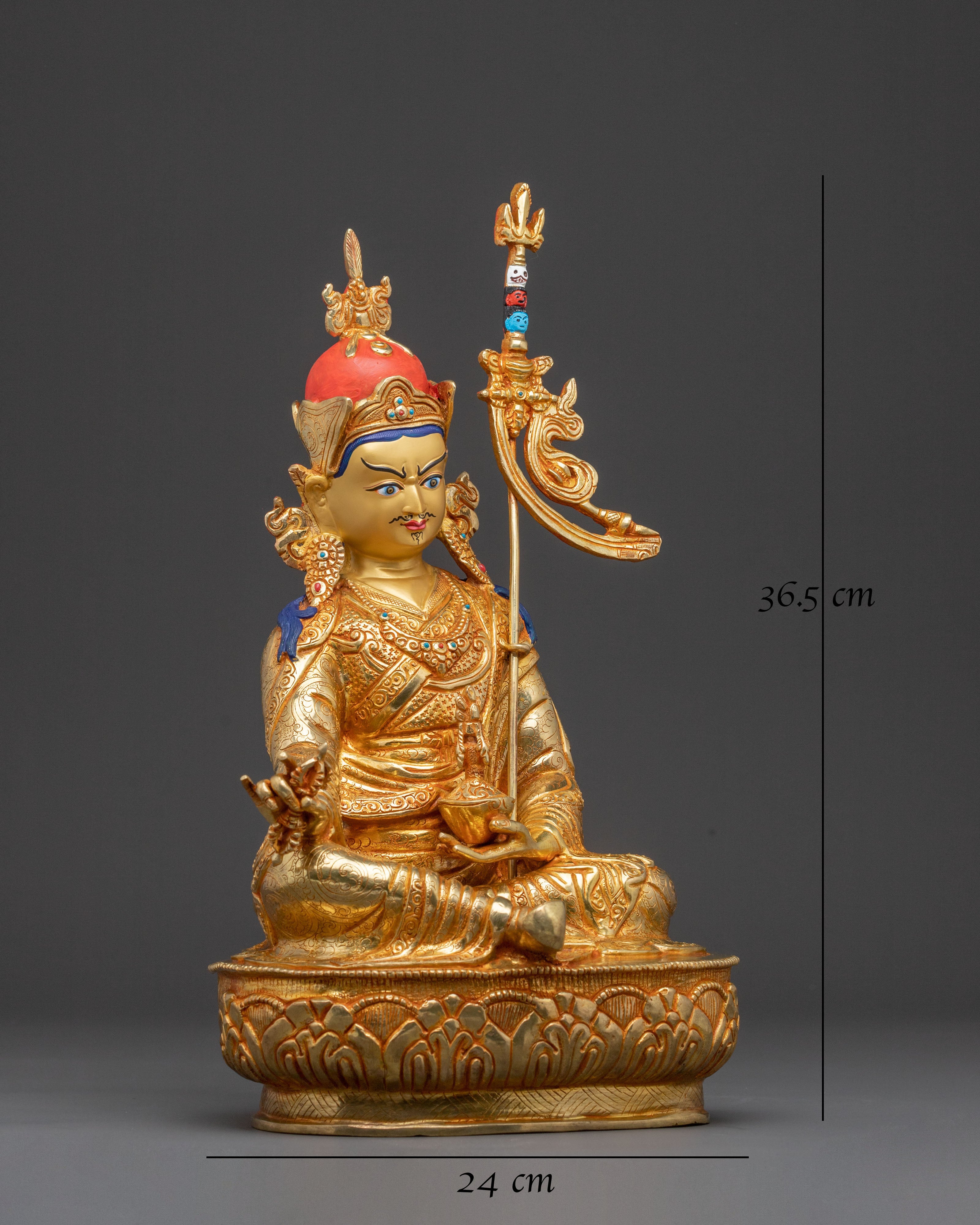 24k Gold Gilded Guru Rinpoche Spiritual Statue with Exquisite Artistry