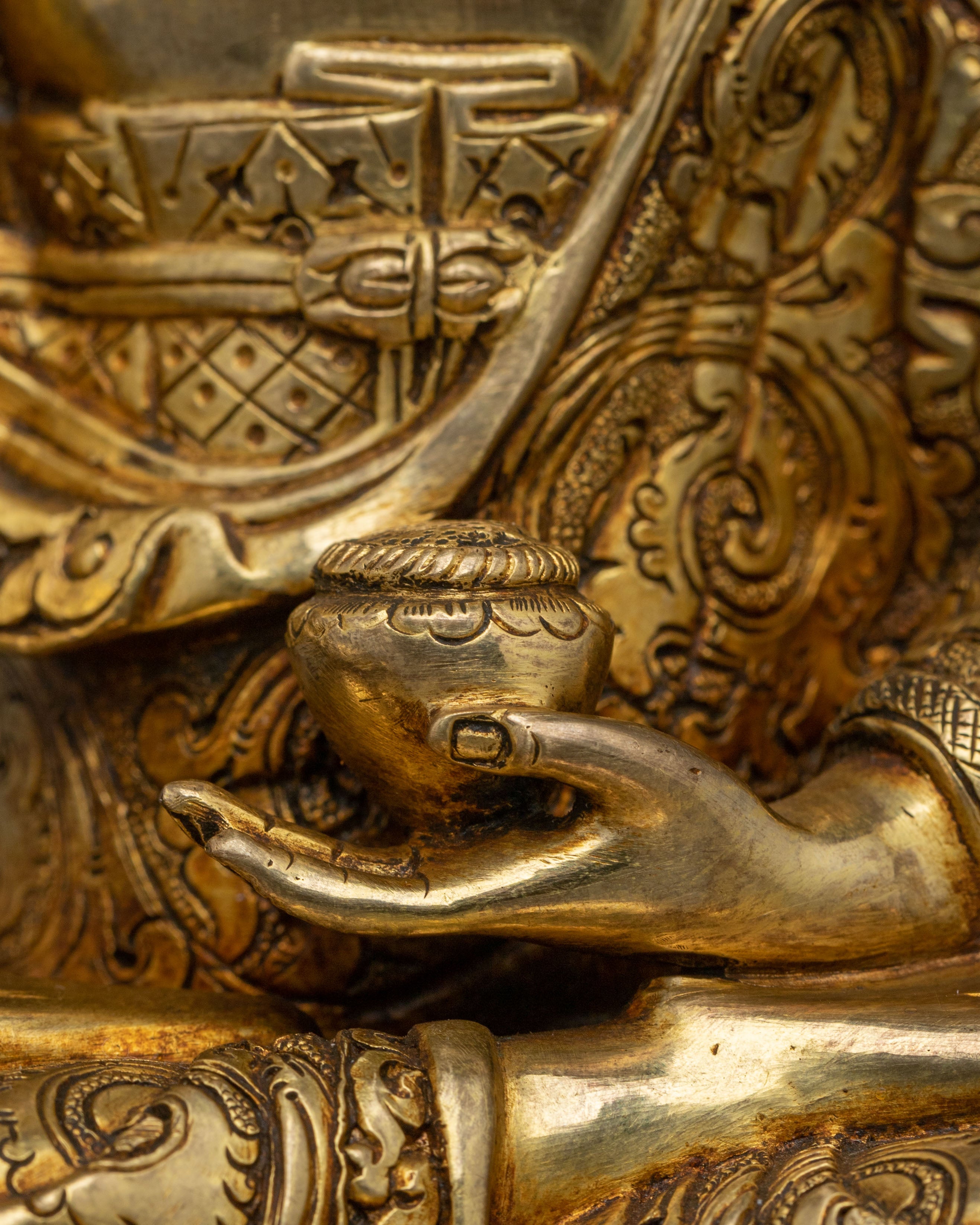 Traditional Himalayan Ratnasambhava Sculpture: 24K Gold Gilded