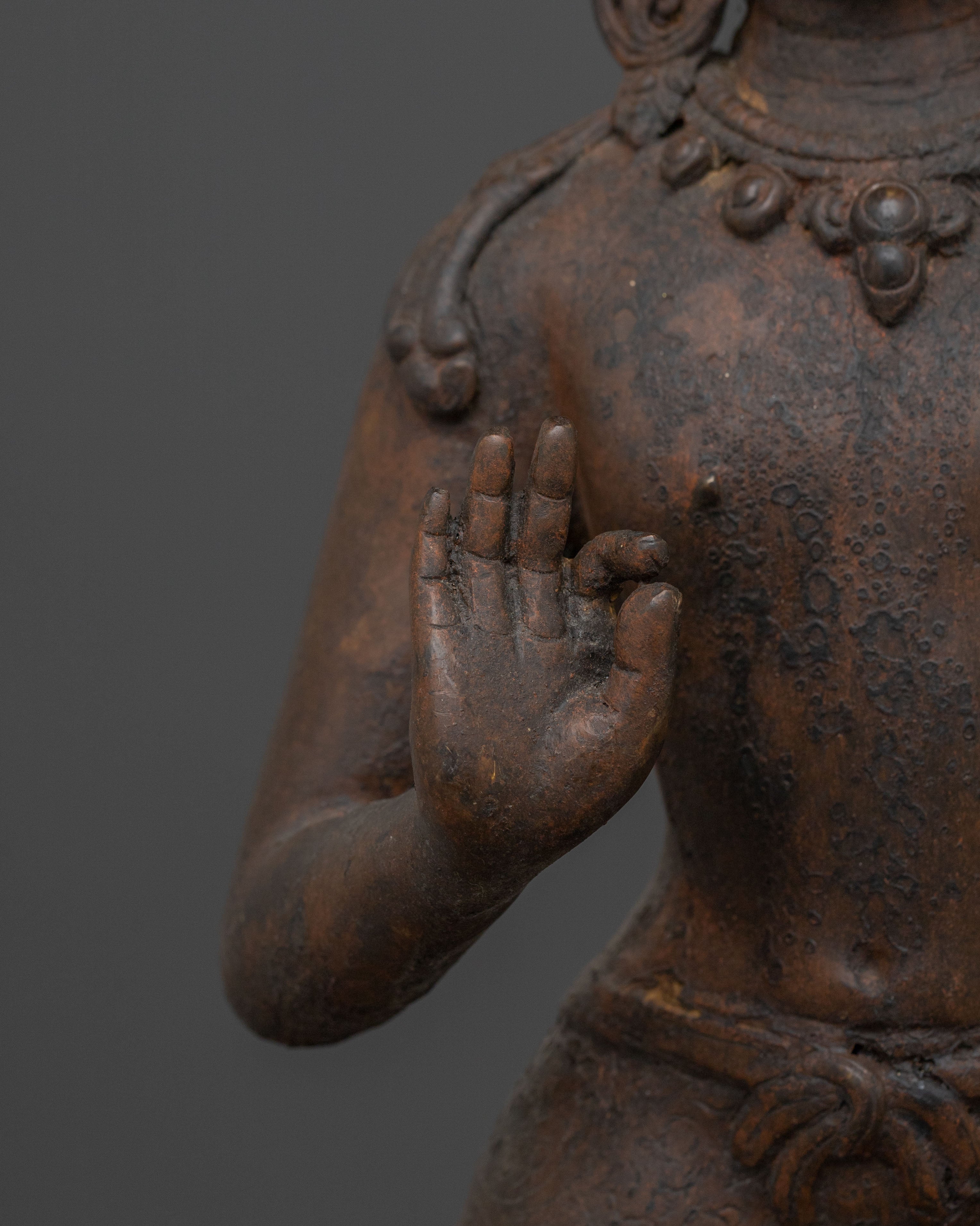 Maitreya Buddha Sacred Sculpture with Antique Finish